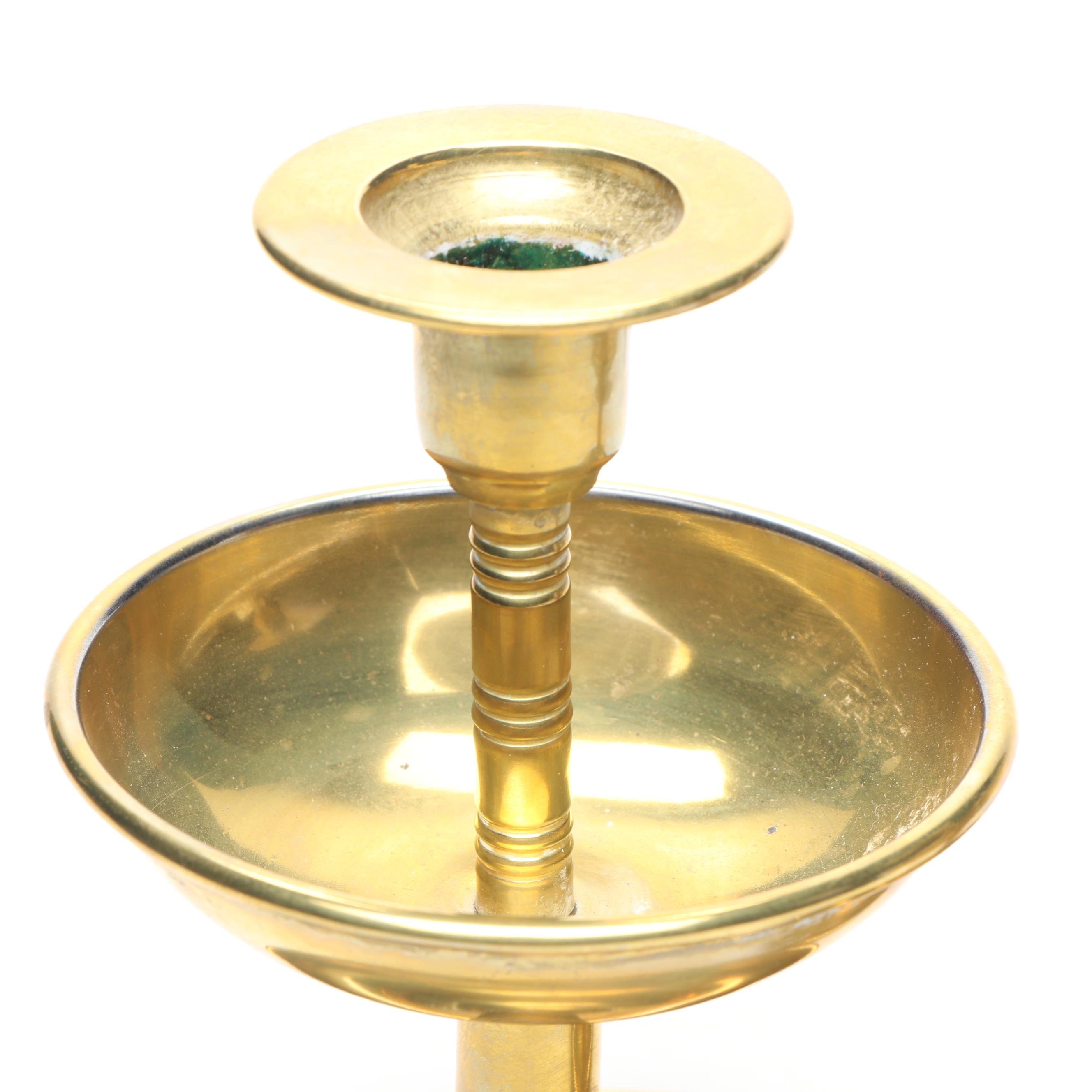 German Tiered Brass Candle Holders with Swedish Brass Footed Bowl