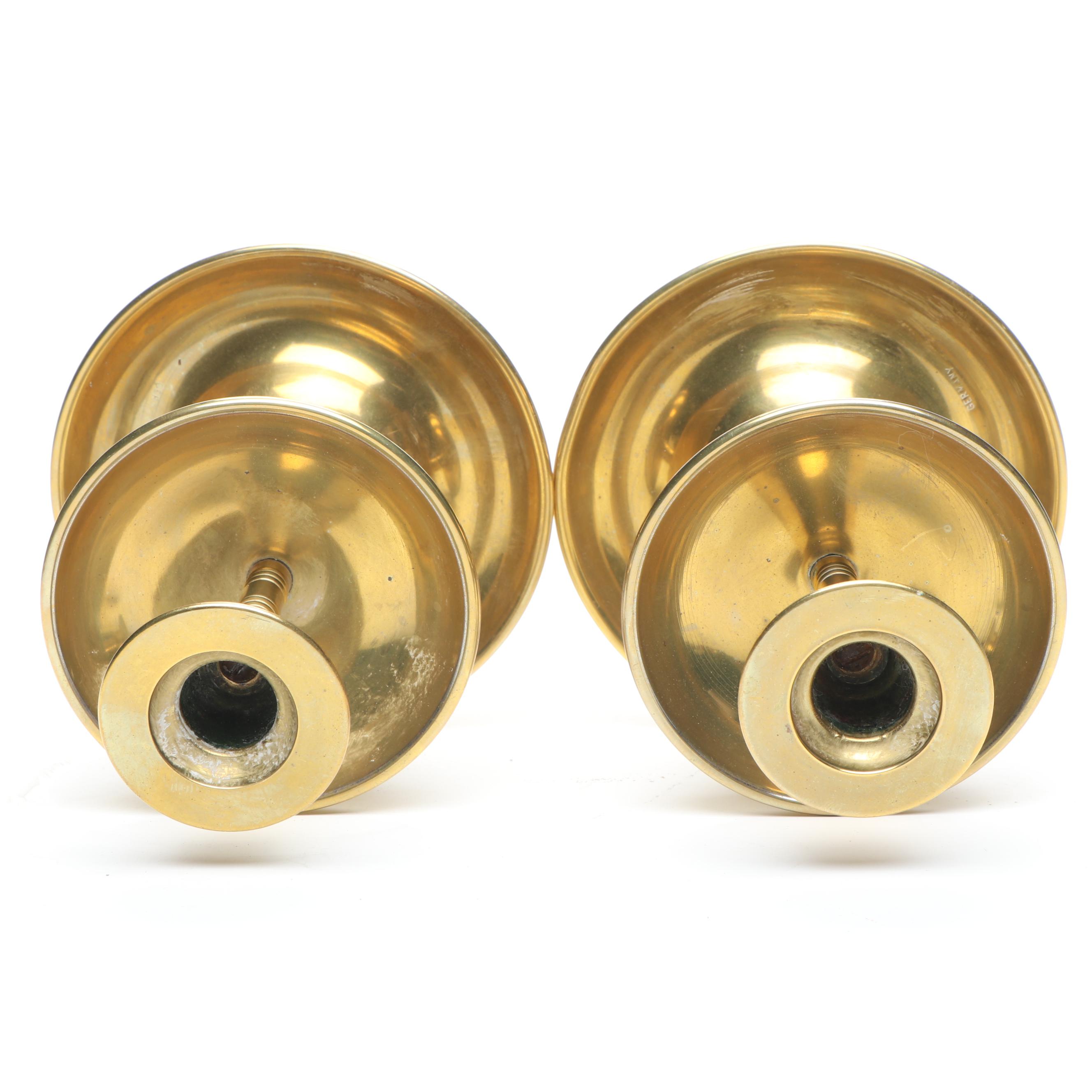 German Tiered Brass Candle Holders with Swedish Brass Footed Bowl