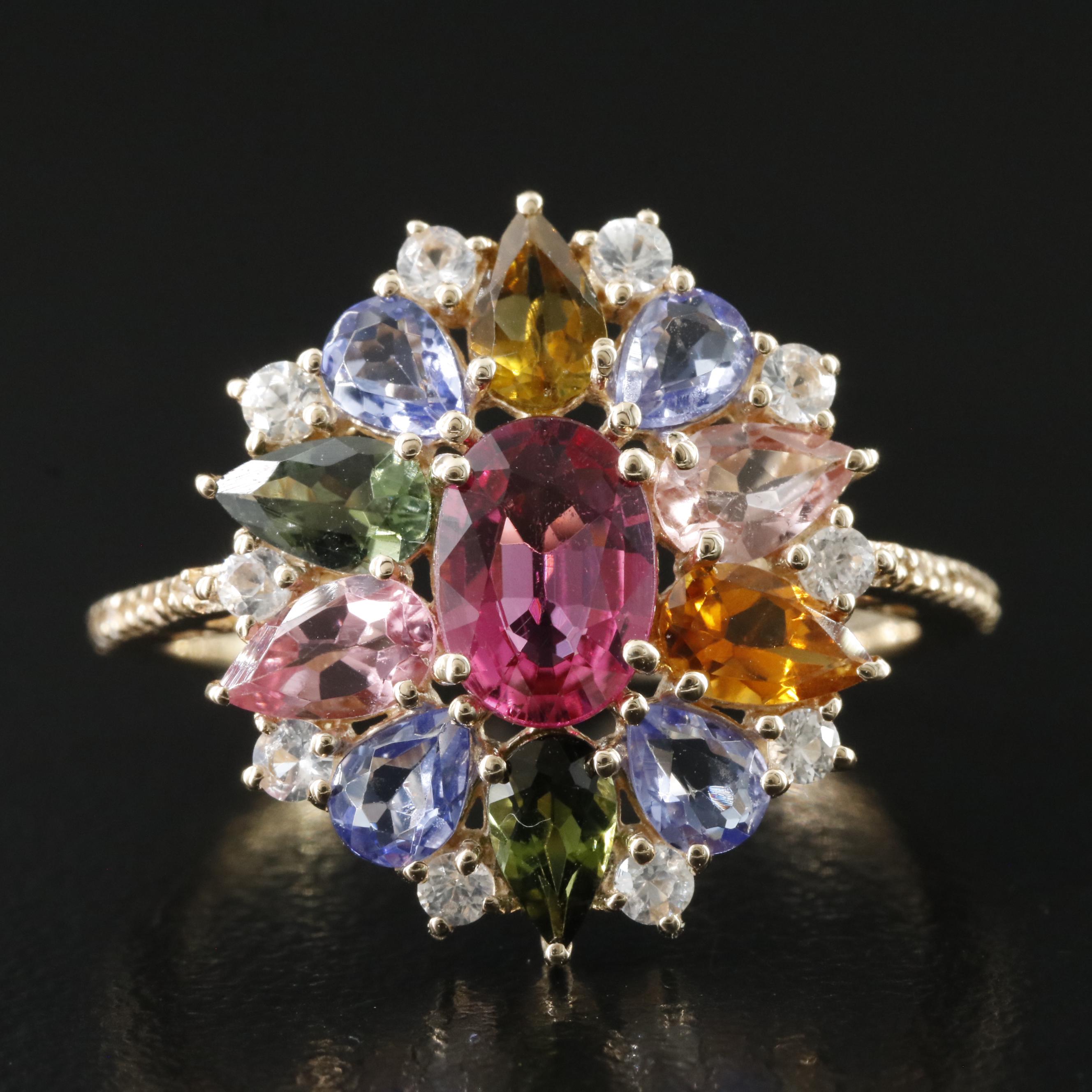14K Tourmaline, Tanzanite and White Sapphire Ring