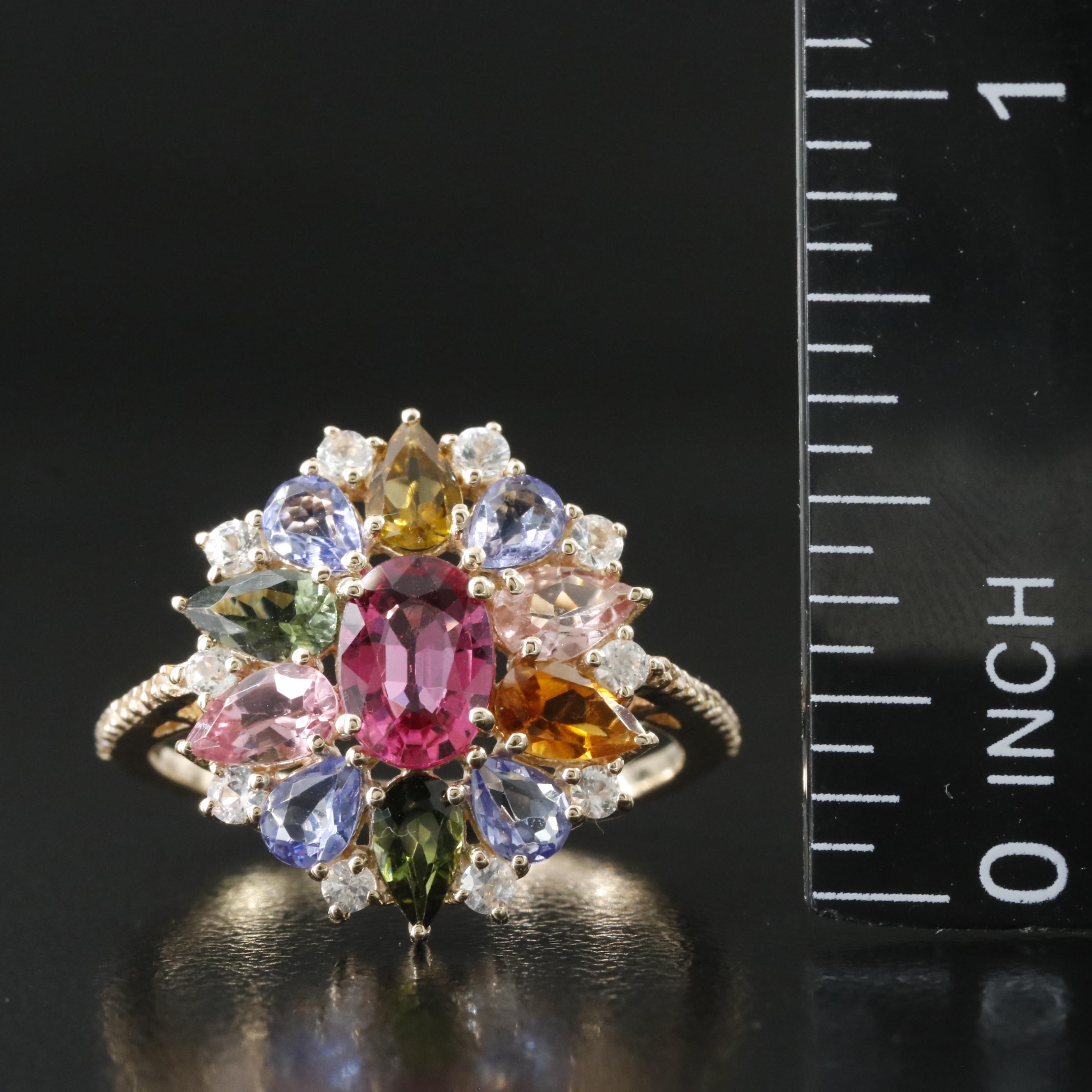 14K Tourmaline, Tanzanite and White Sapphire Ring