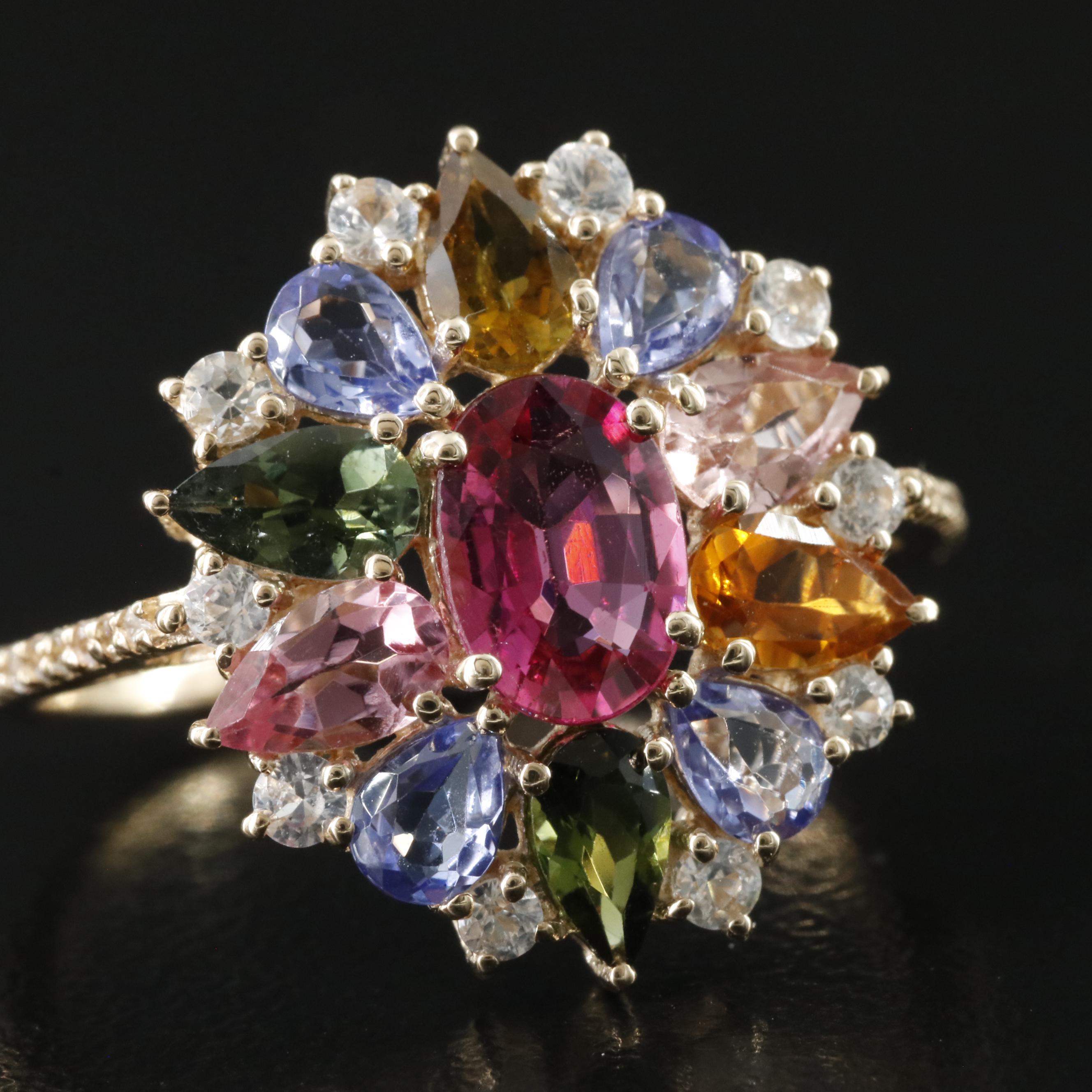 14K Tourmaline, Tanzanite and White Sapphire Ring