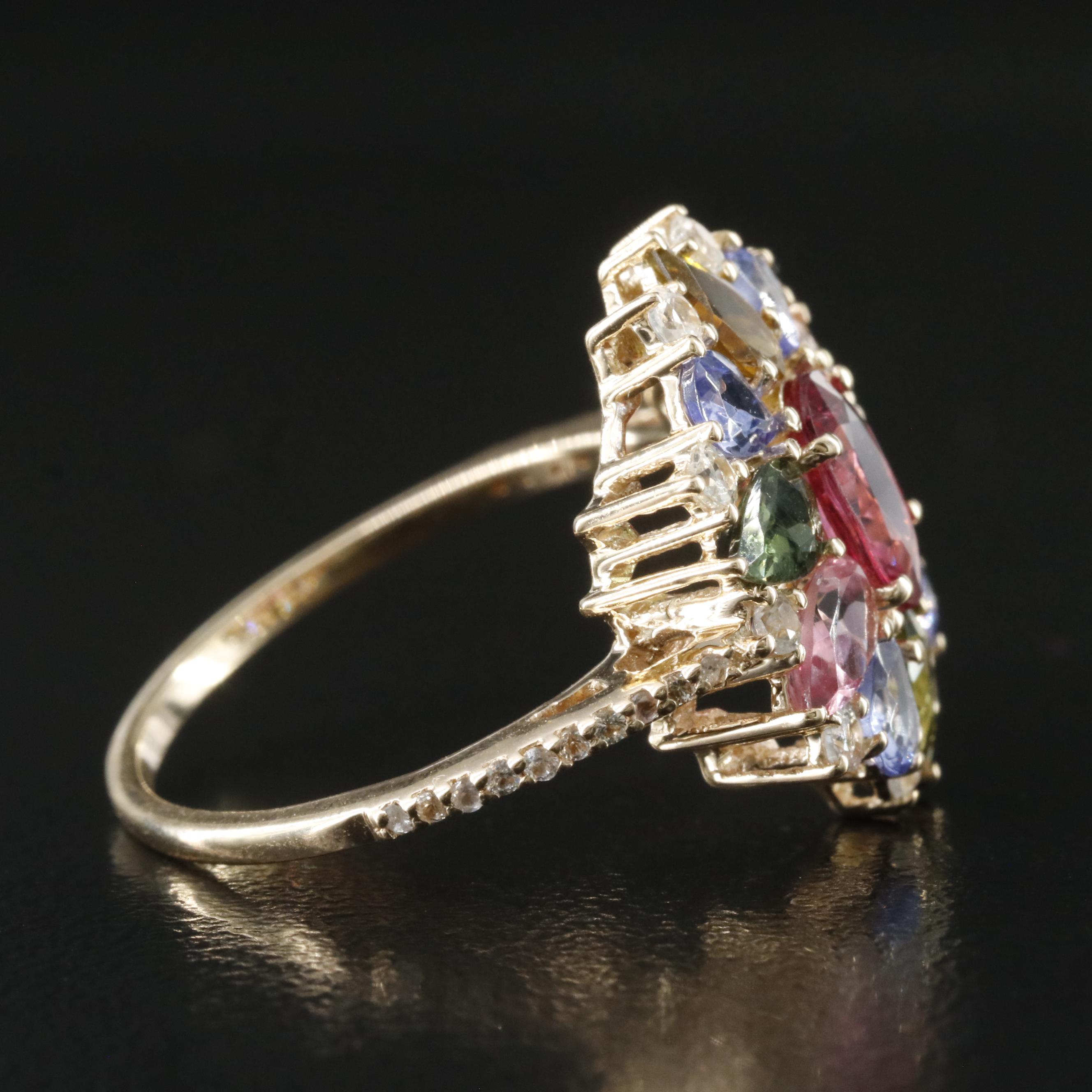 14K Tourmaline, Tanzanite and White Sapphire Ring