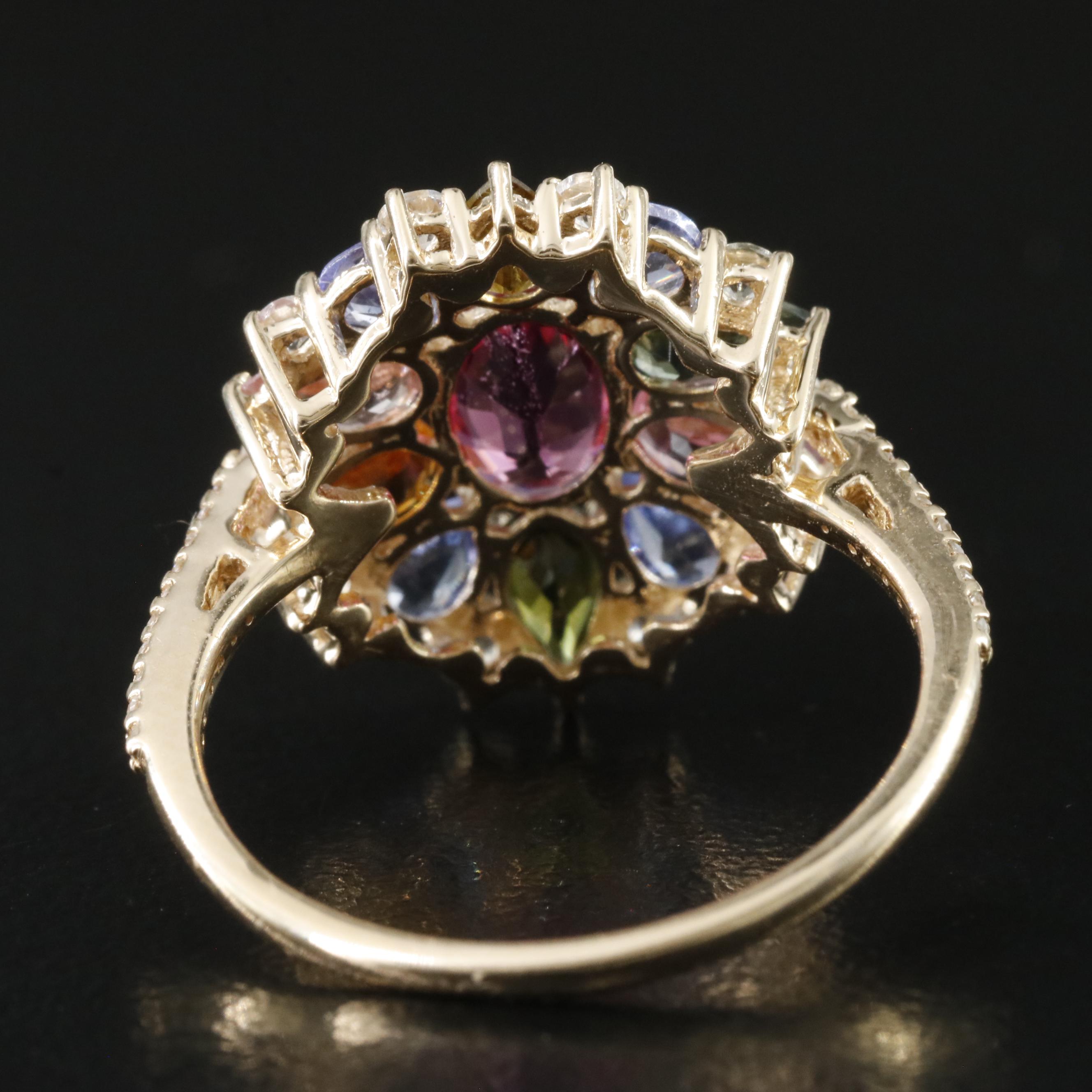 14K Tourmaline, Tanzanite and White Sapphire Ring