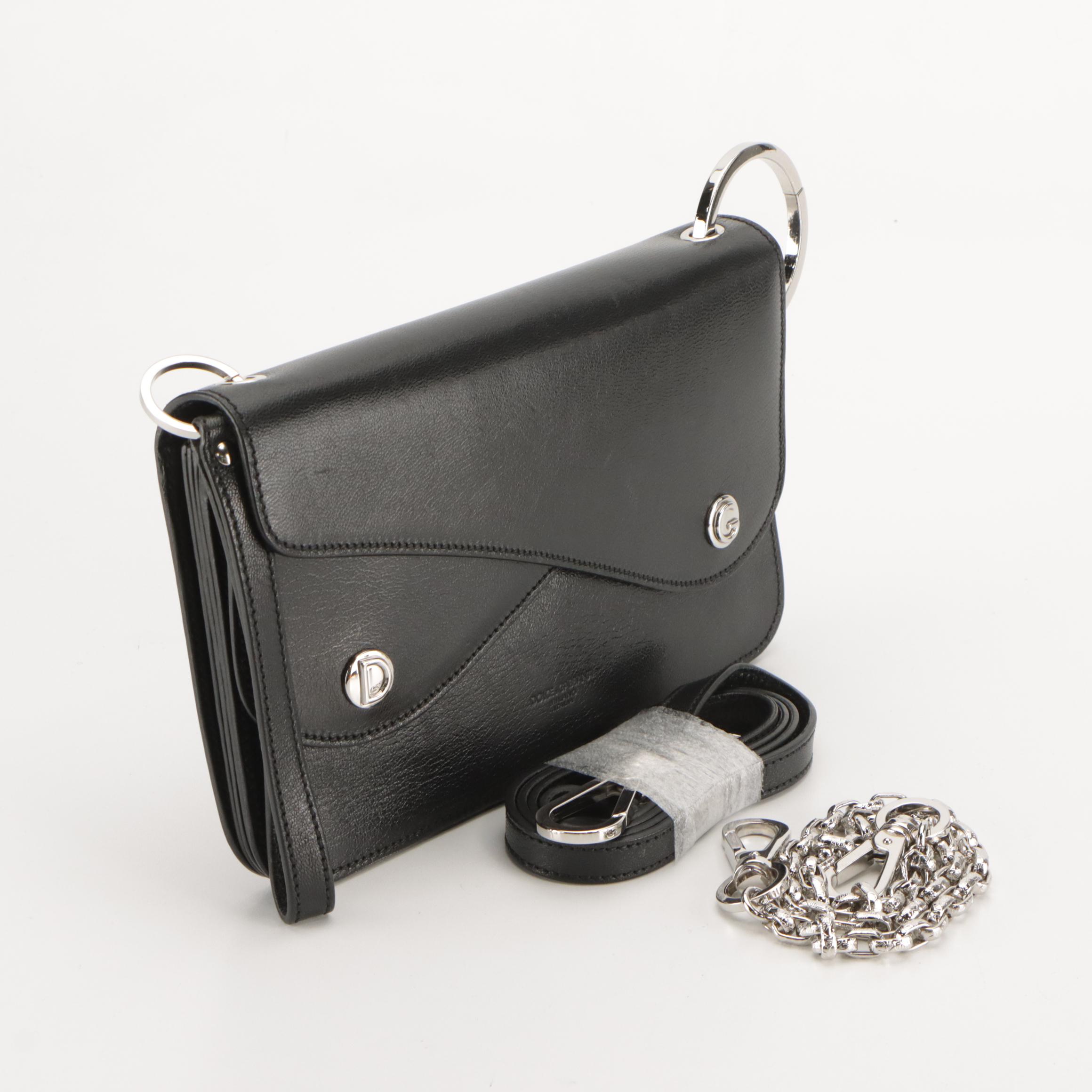 Dolce & Gabbana Black Leather Sleek Wristlet Clutch Shoulder Bag