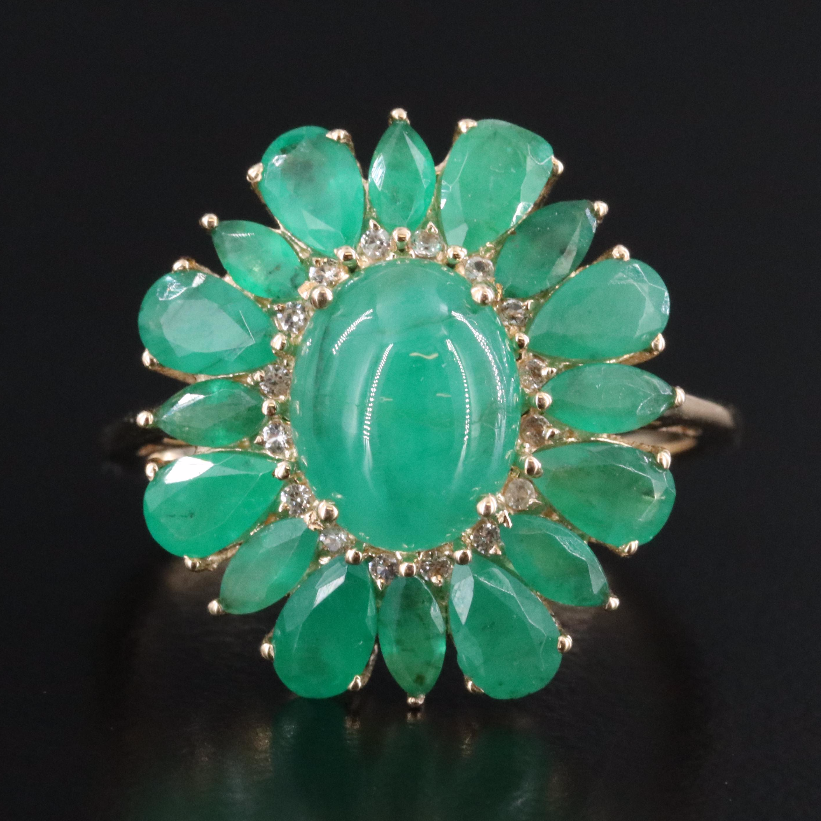 14K Emerald and White Sapphire Ring