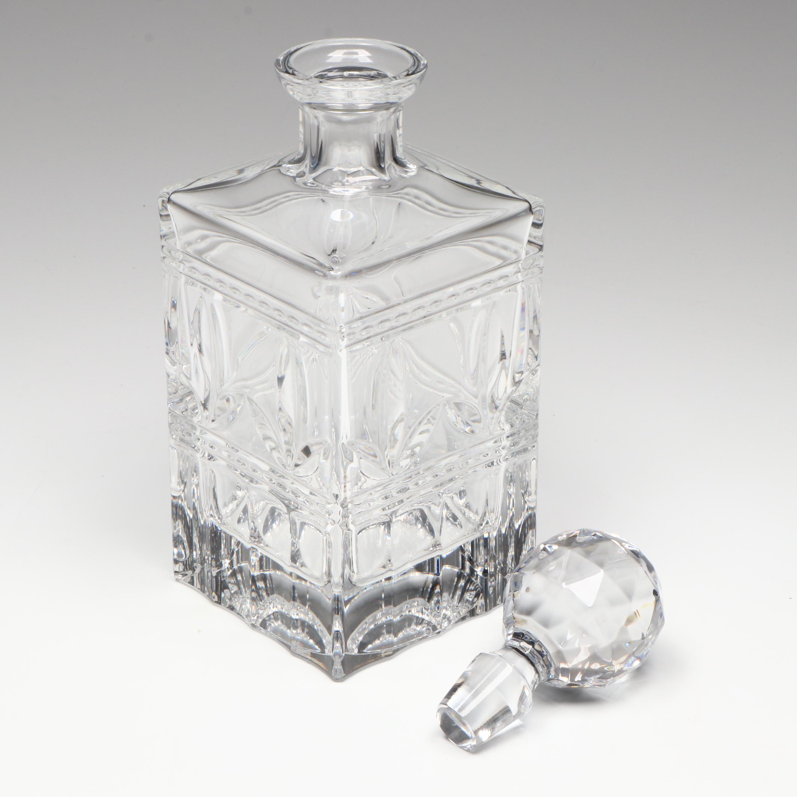 Crystal Decanter, Purple Glass Stemware, and Purple Crystal Rose Bowl