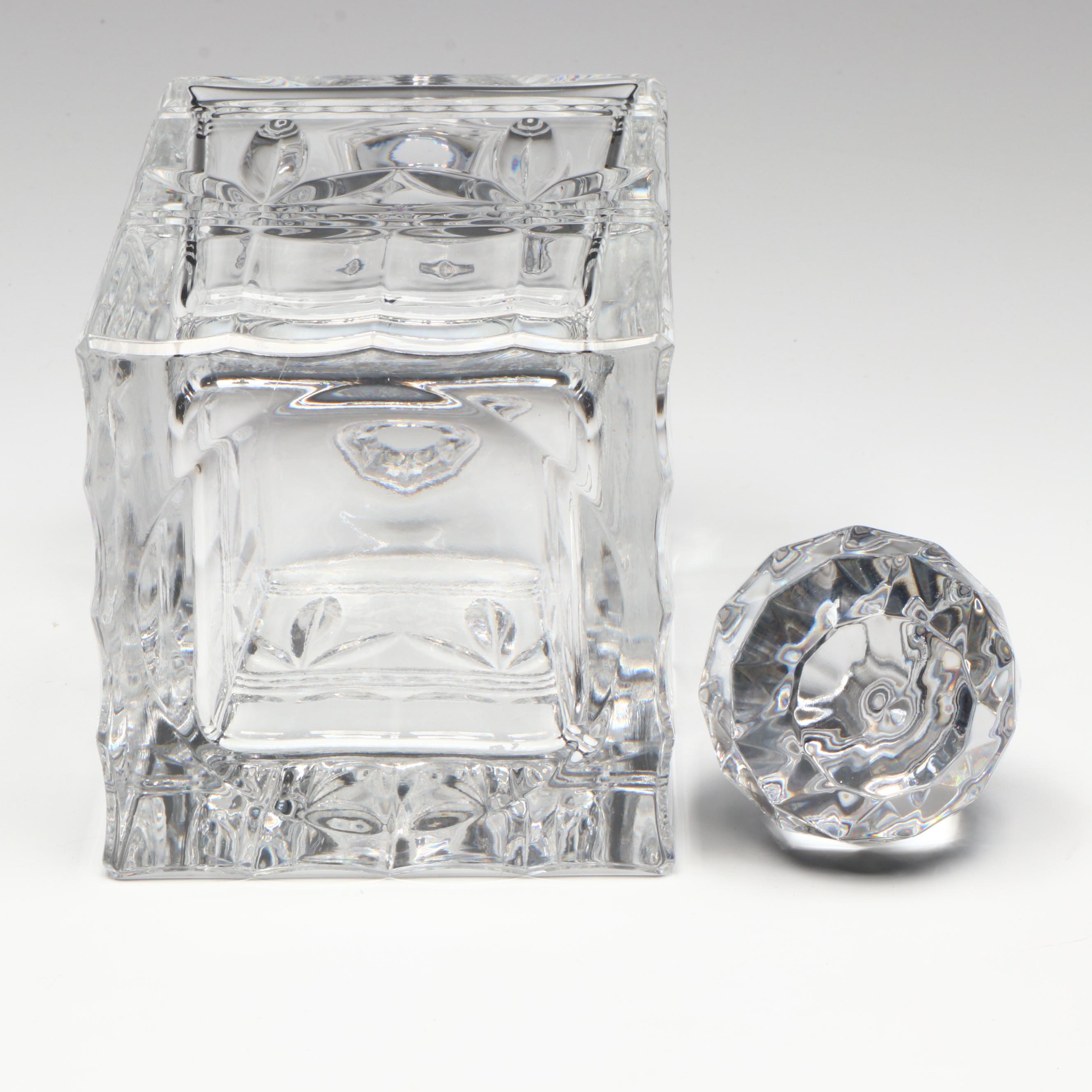 Crystal Decanter, Purple Glass Stemware, and Purple Crystal Rose Bowl