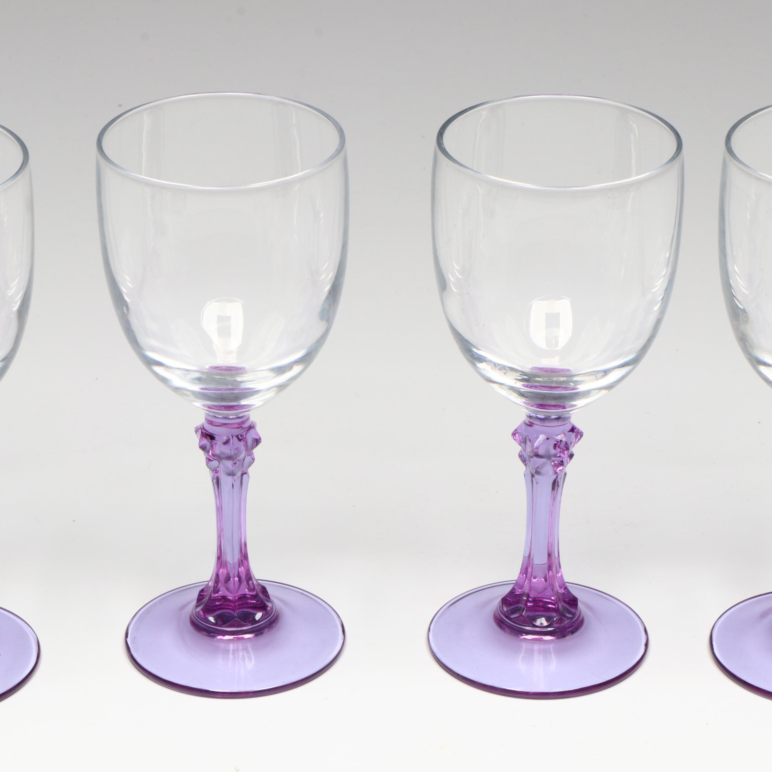 Crystal Decanter, Purple Glass Stemware, and Purple Crystal Rose Bowl