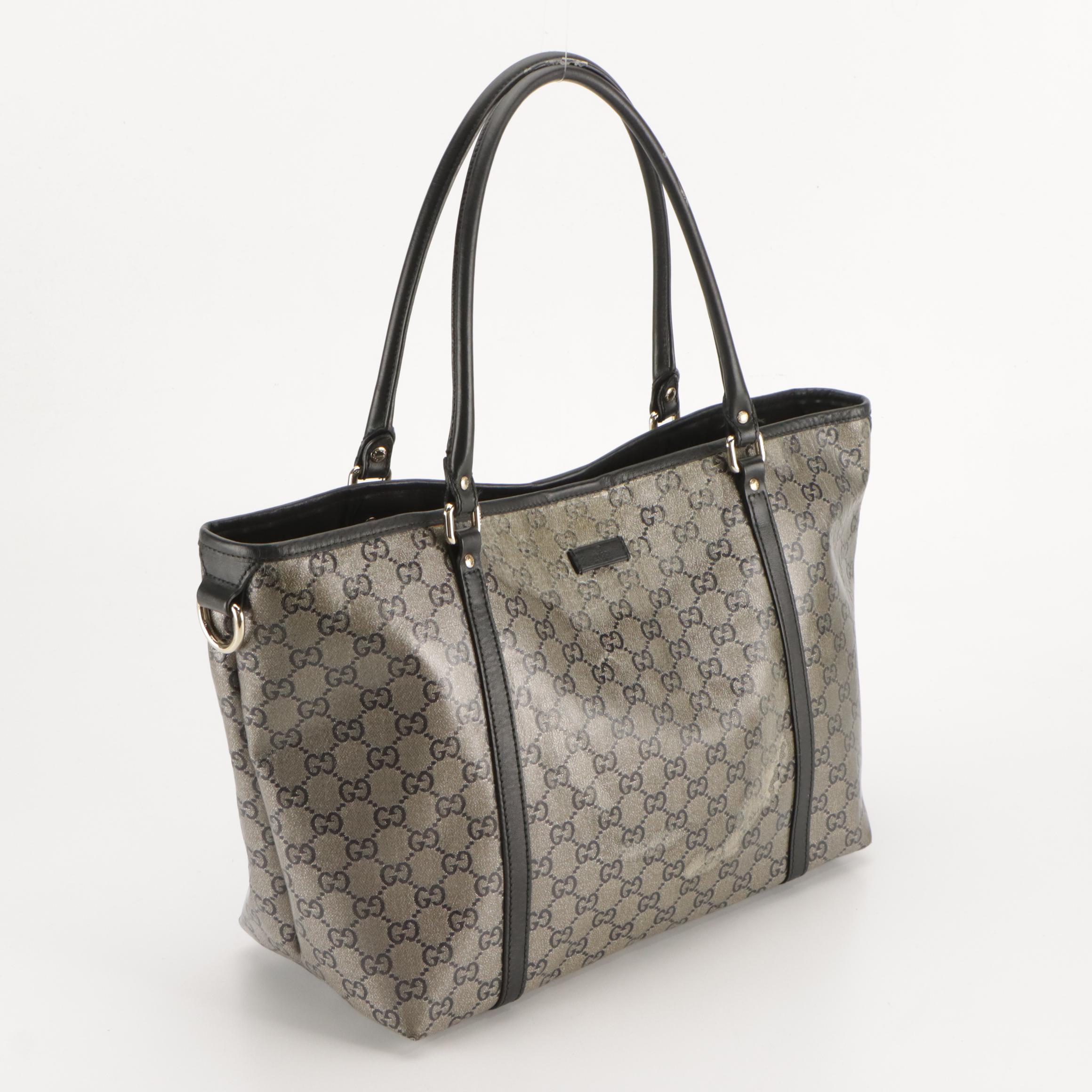 Gucci GG Crystal Monogram Joy Tote with Black Leather Trim