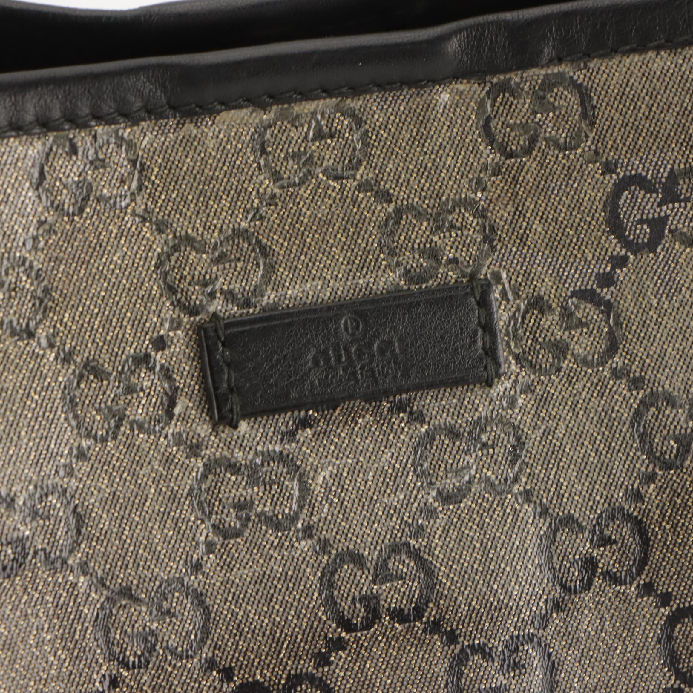 Gucci GG Crystal Monogram Joy Tote with Black Leather Trim
