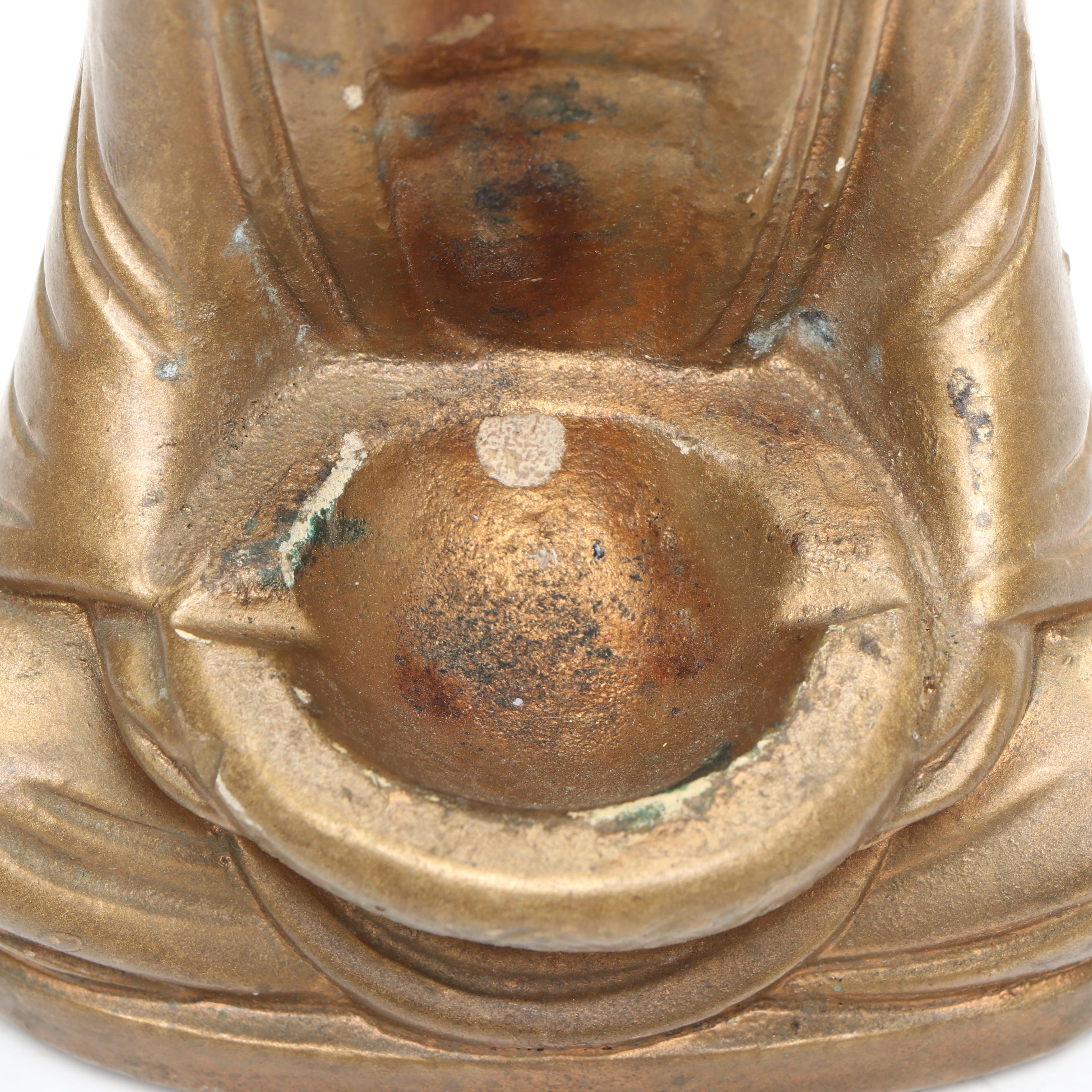 Carved Wood Buddha Head and Meditating Buddha with Other Plaster Figure