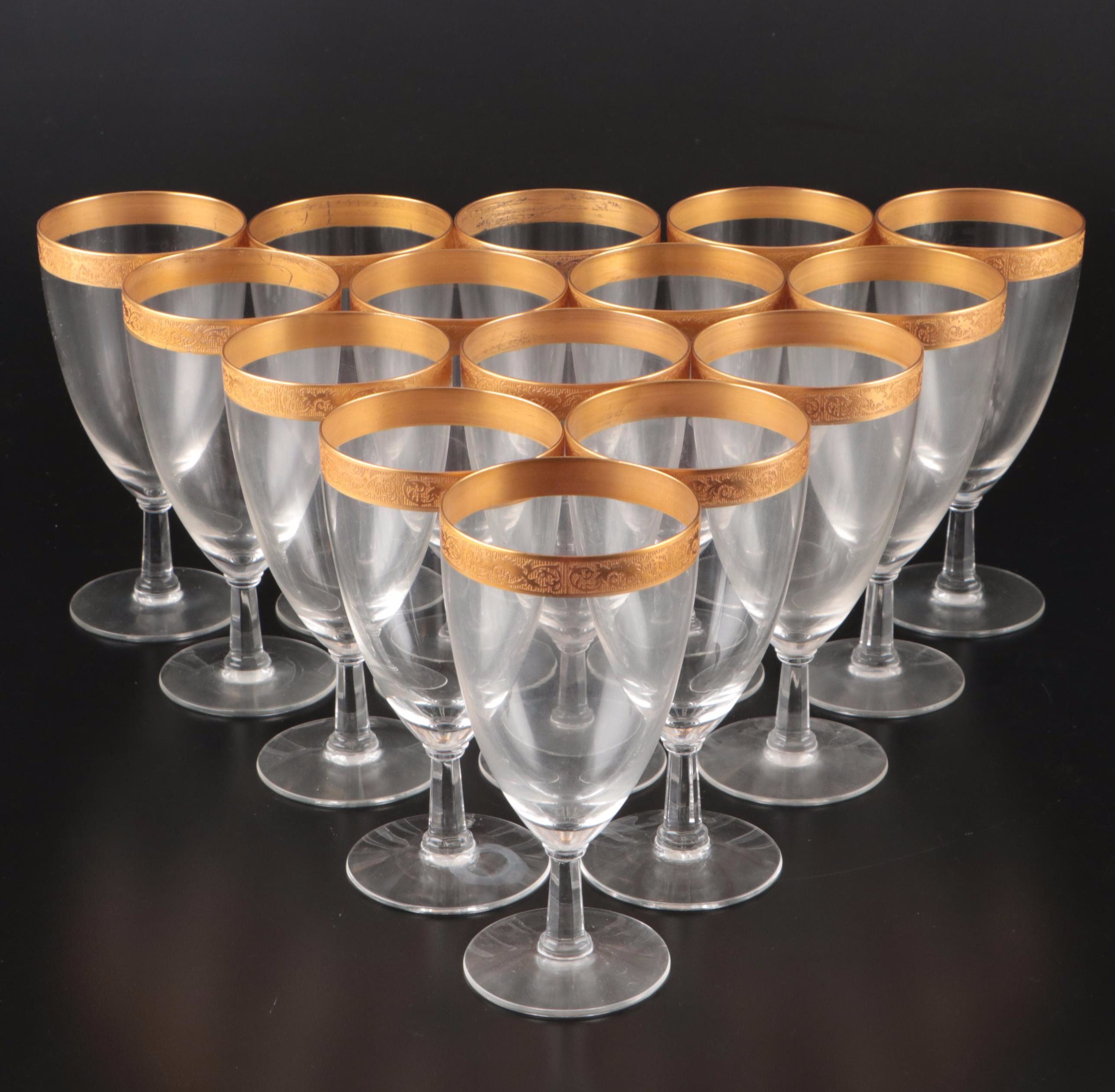 Art Deco Style Embossed Gilt Rim Stemware, Early to Mid-20th Century