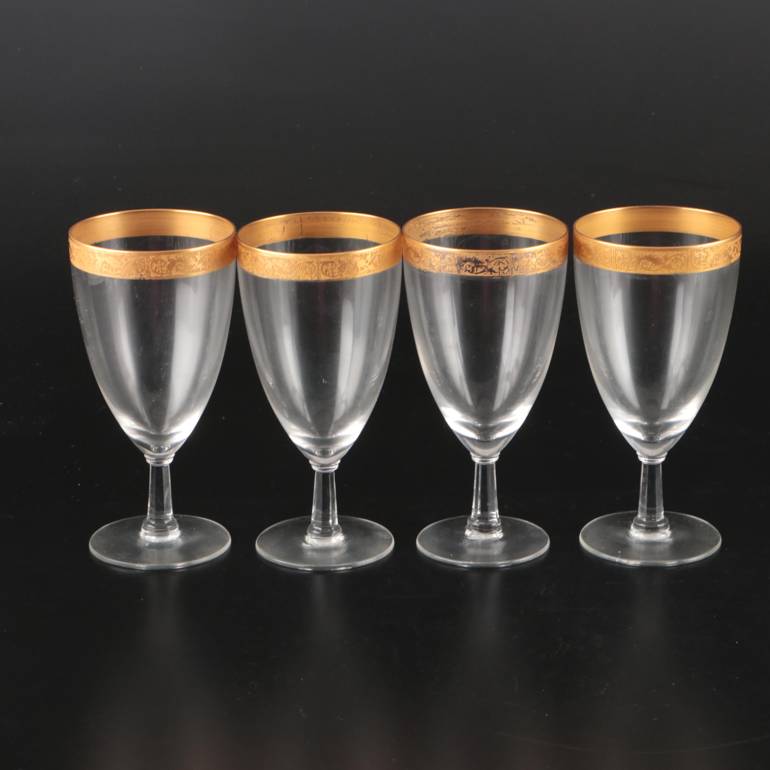 Art Deco Style Embossed Gilt Rim Stemware, Early to Mid-20th Century
