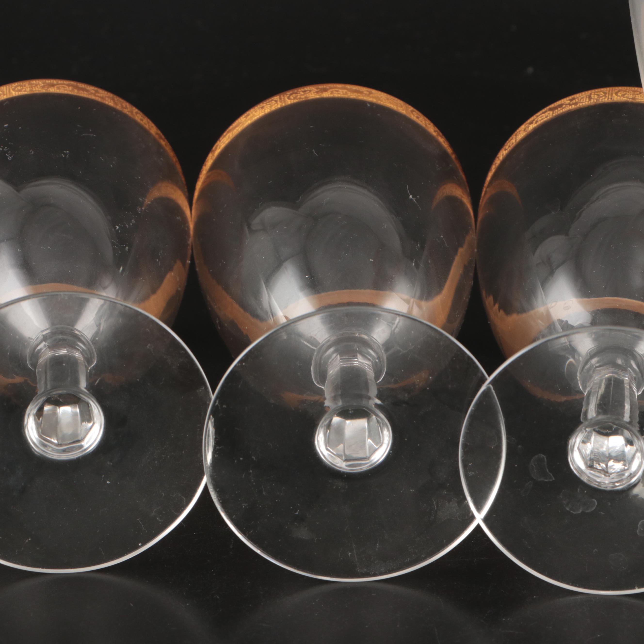 Art Deco Style Embossed Gilt Rim Stemware, Early to Mid-20th Century