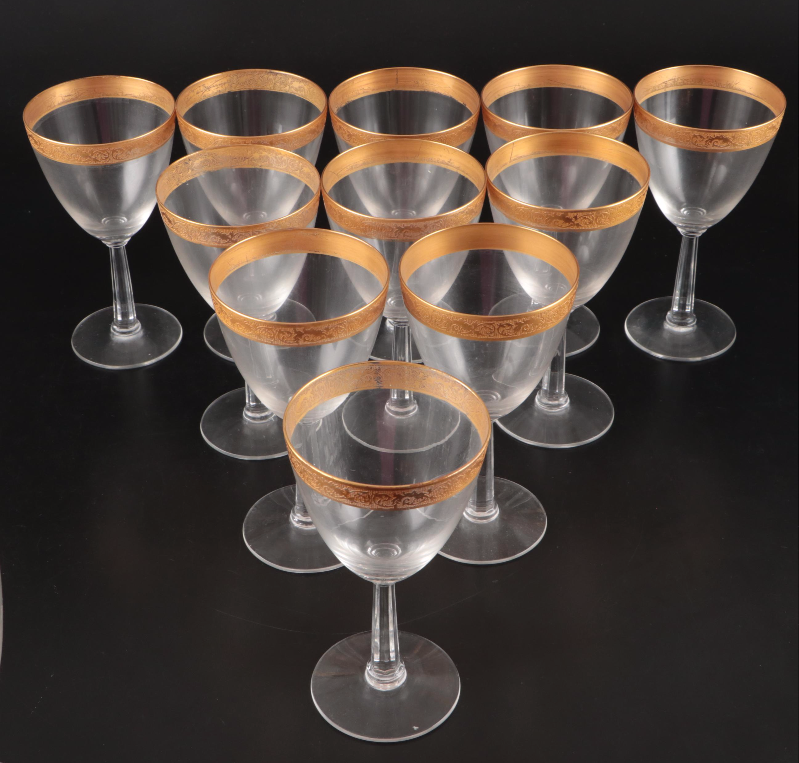 Art Deco Style Embossed Gilt Rim Stemware, Early to Mid-20th Century