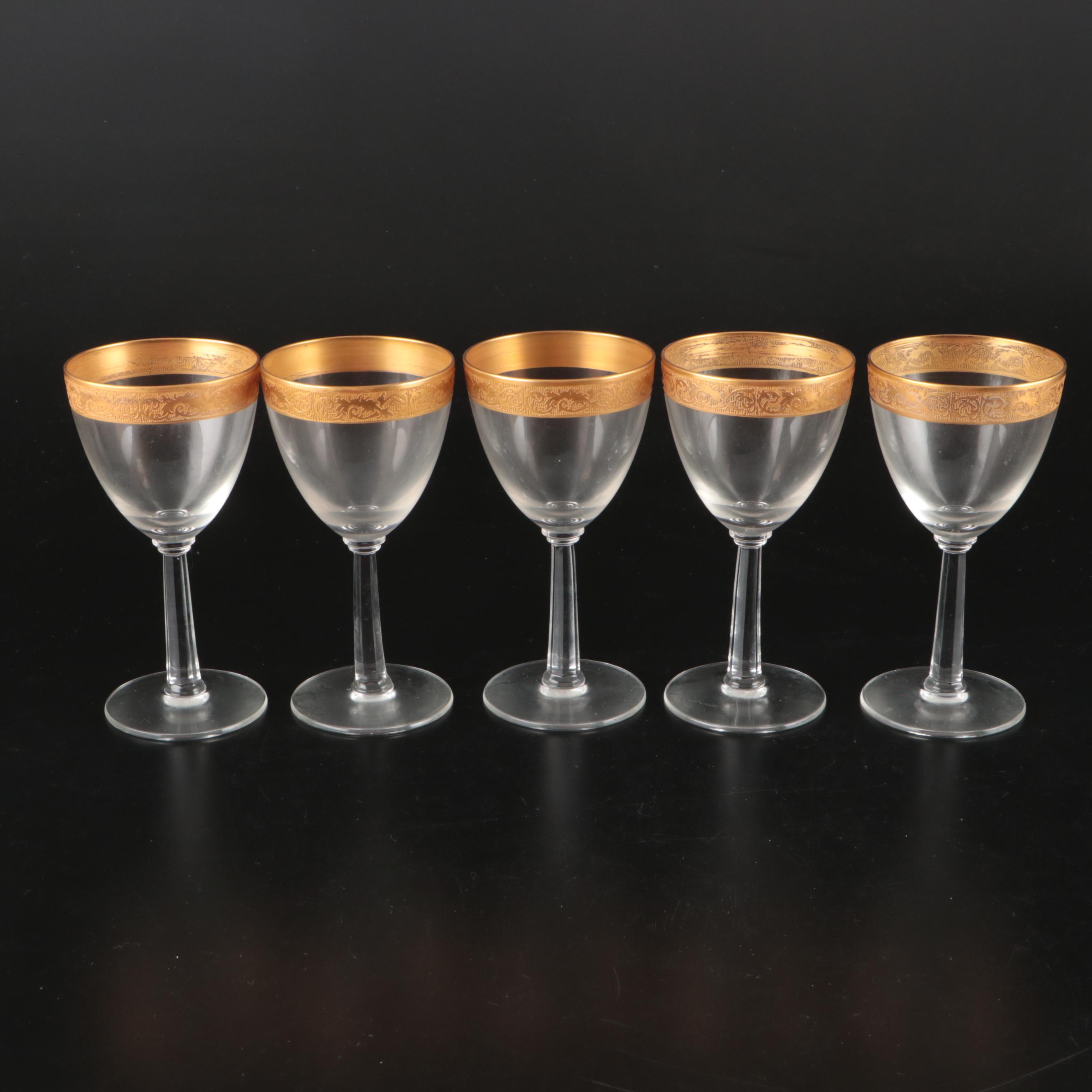 Art Deco Style Embossed Gilt Rim Stemware, Early to Mid-20th Century