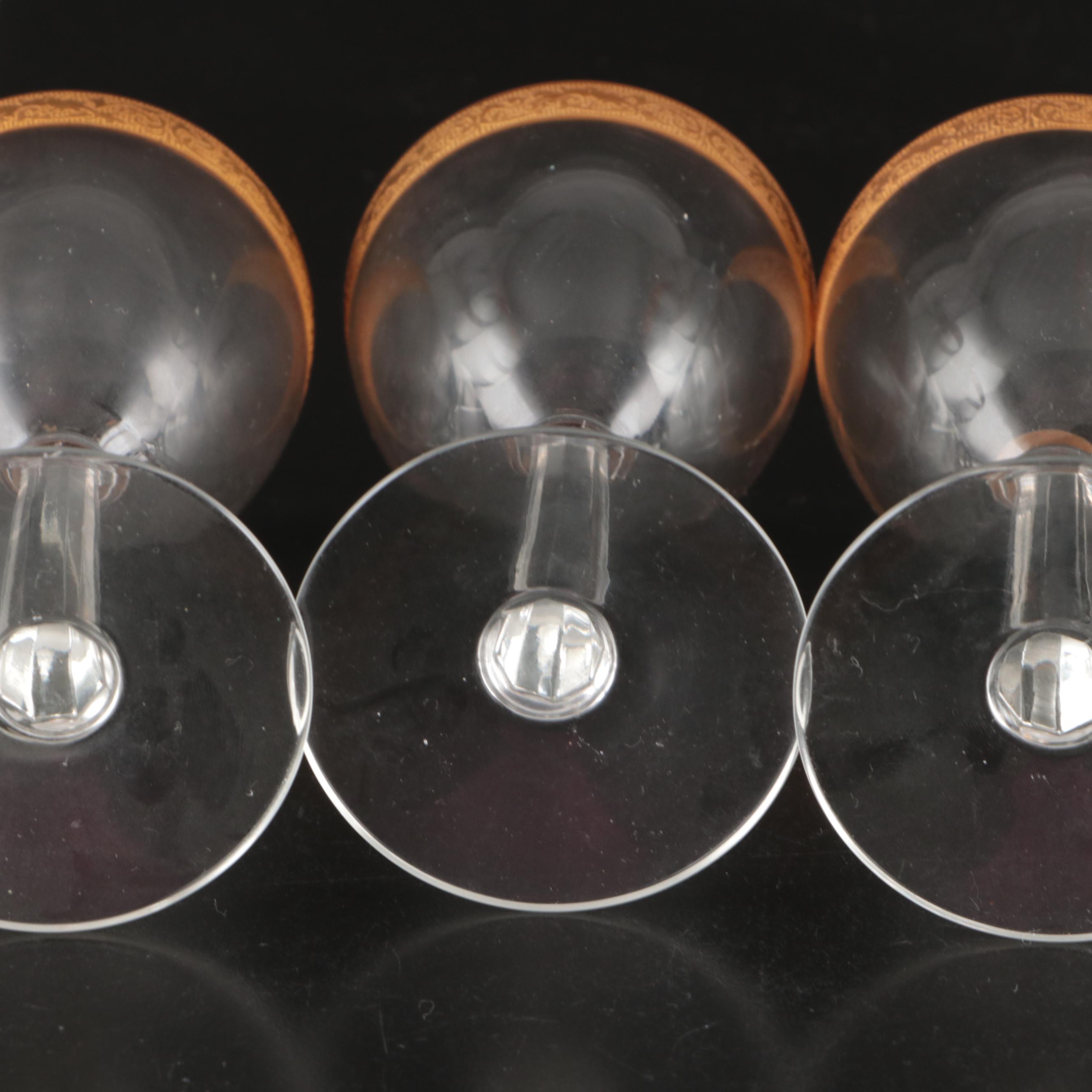 Art Deco Style Embossed Gilt Rim Stemware, Early to Mid-20th Century