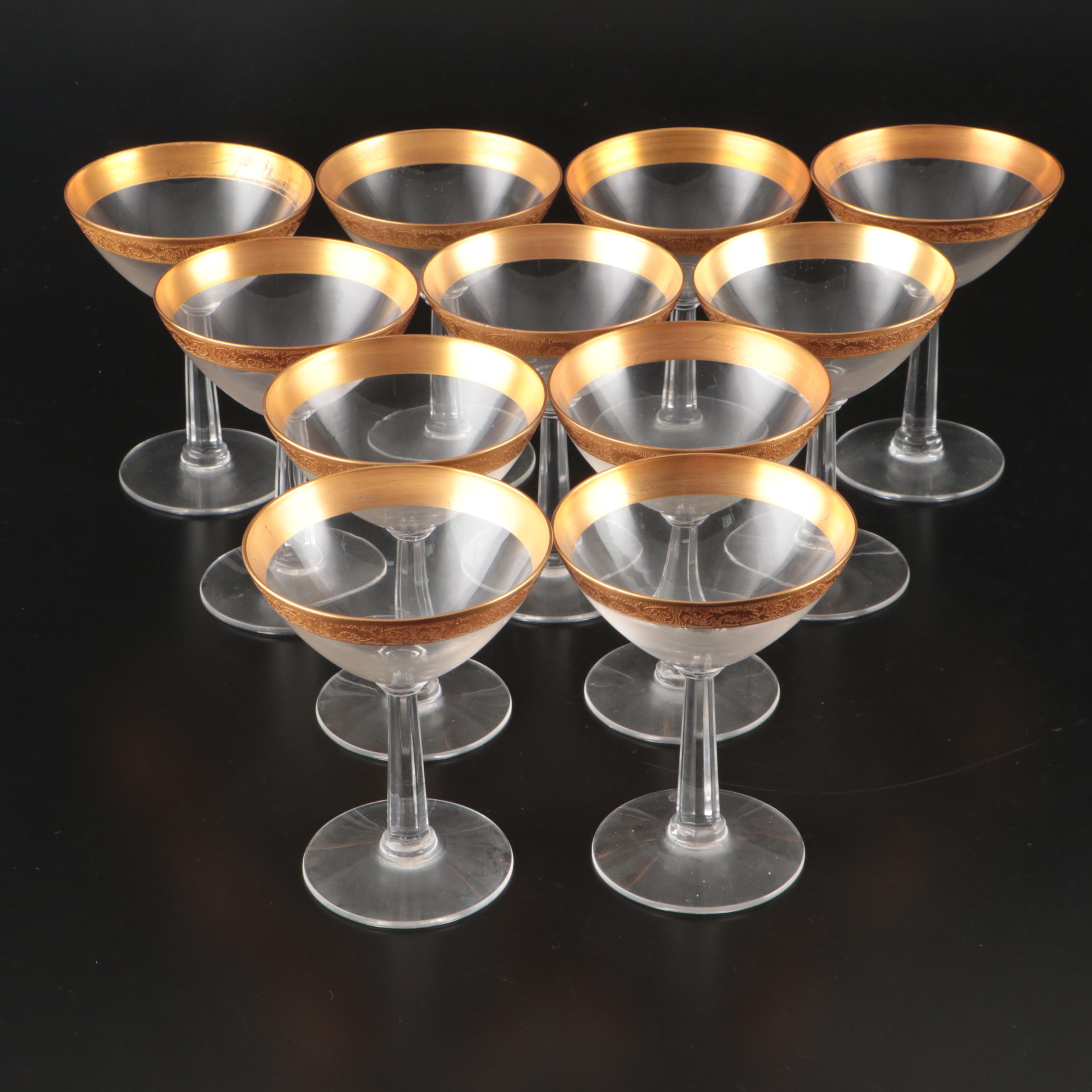 Art Deco Style Embossed Gilt Rim Stemware, Early to Mid-20th Century