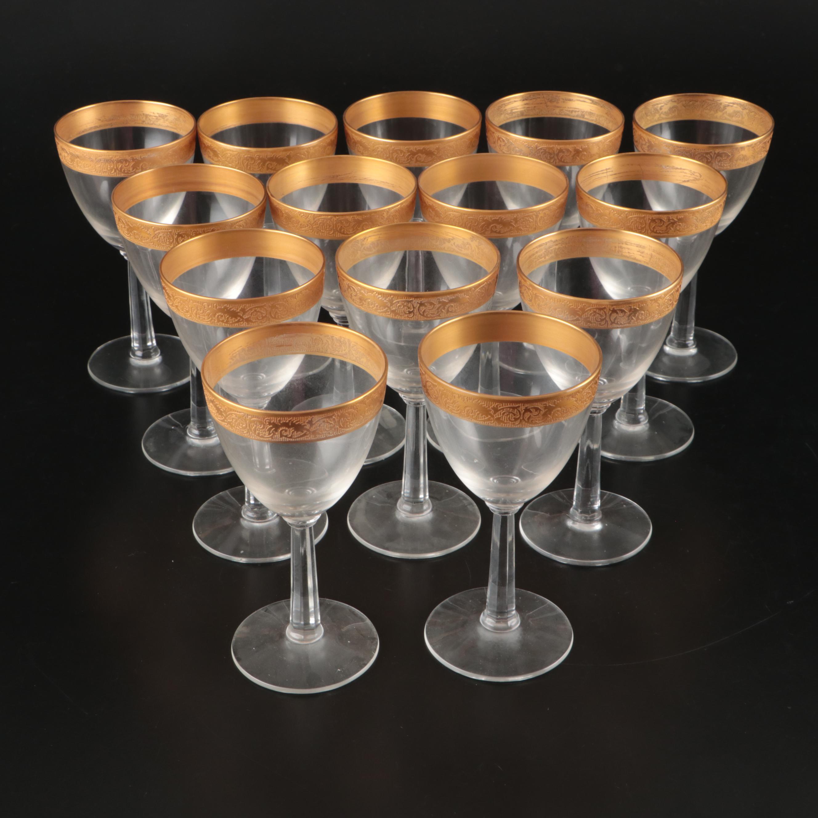 Art Deco Style Embossed Gilt Rim Stemware, Early to Mid-20th Century