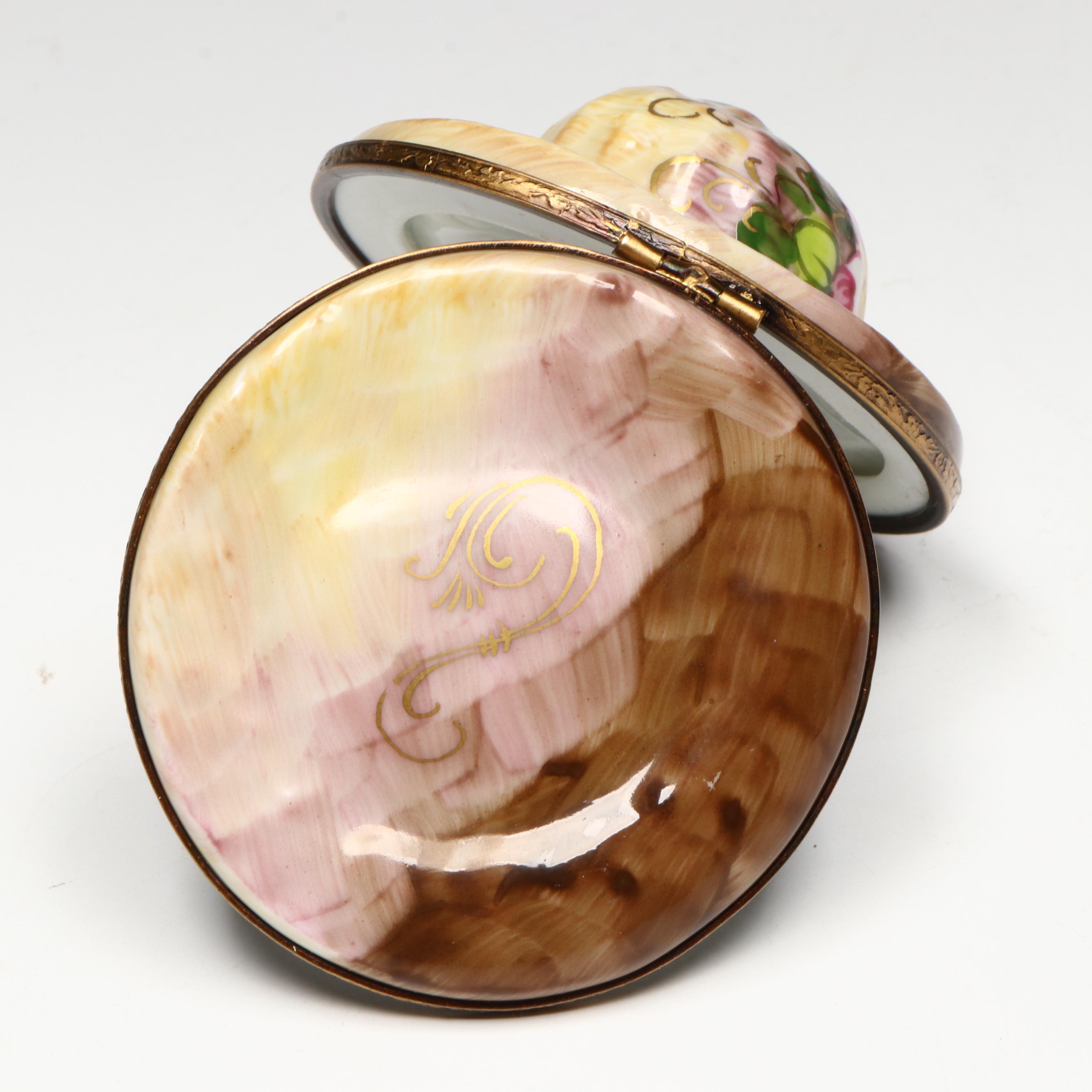 Hand-Painted Floral Hat Limoges Porcelain Box