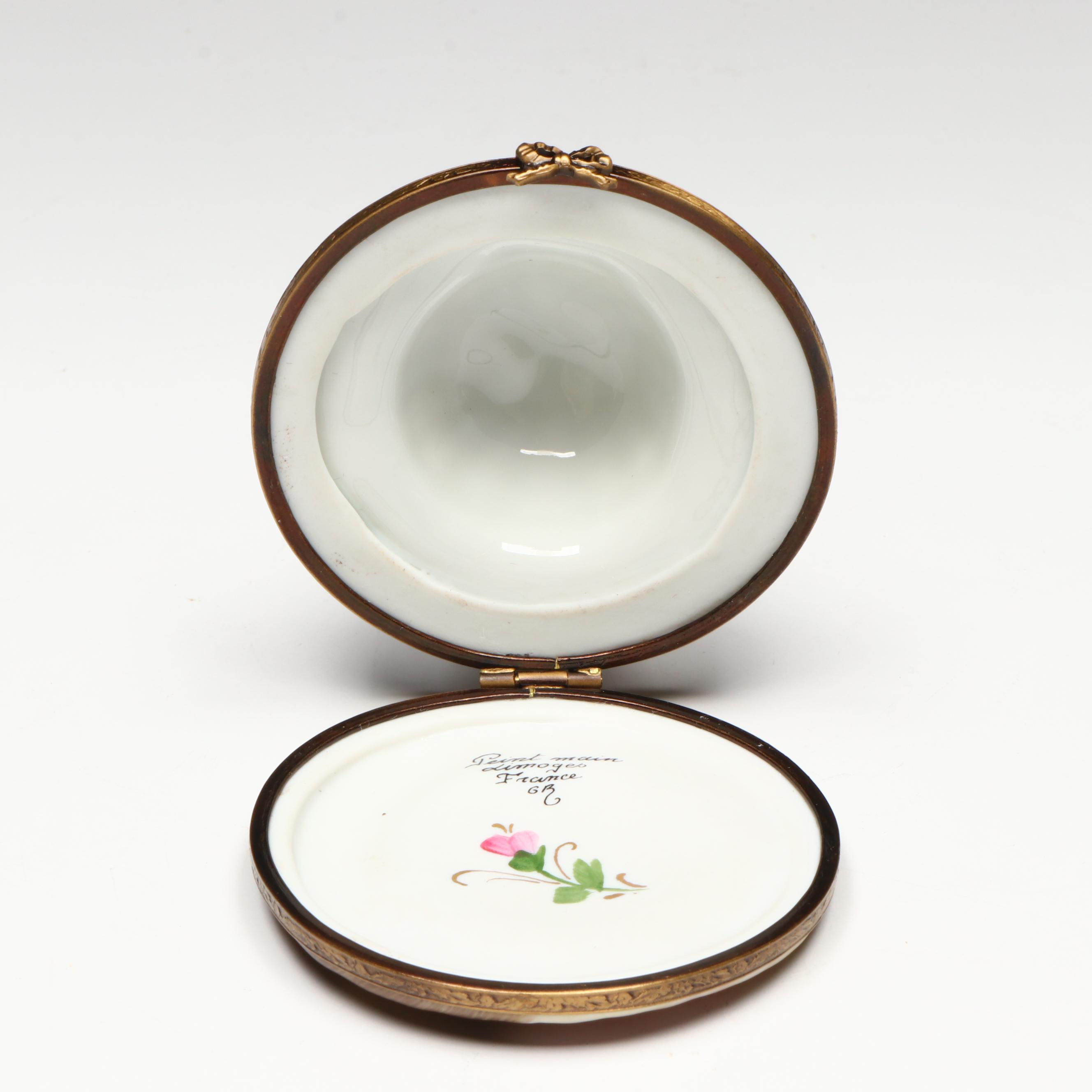 Hand-Painted Floral Hat Limoges Porcelain Box
