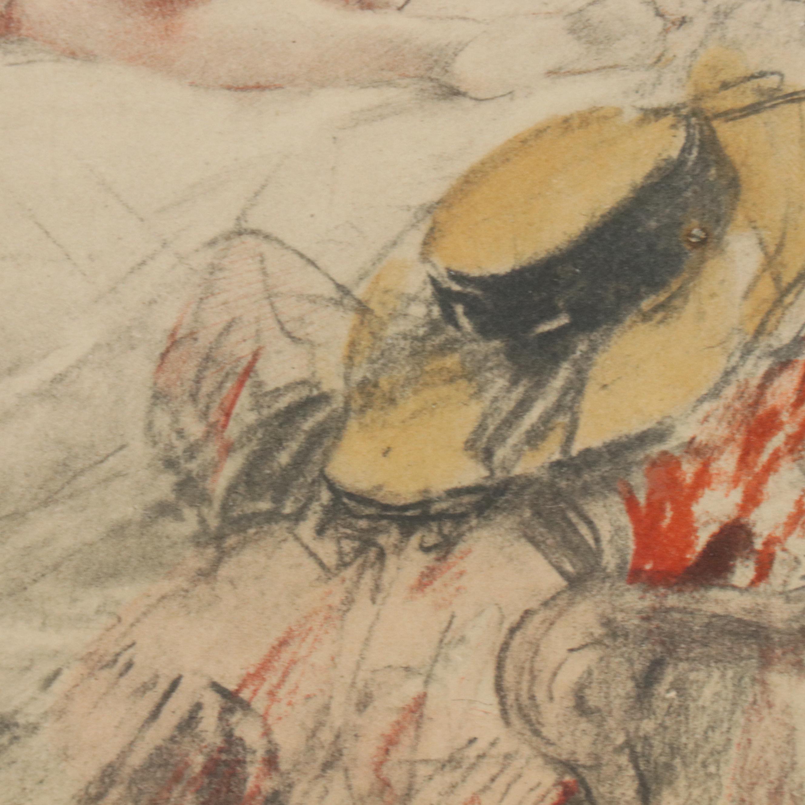 Antoine Calbet Lithograph of Reclining Nude, 20th Century