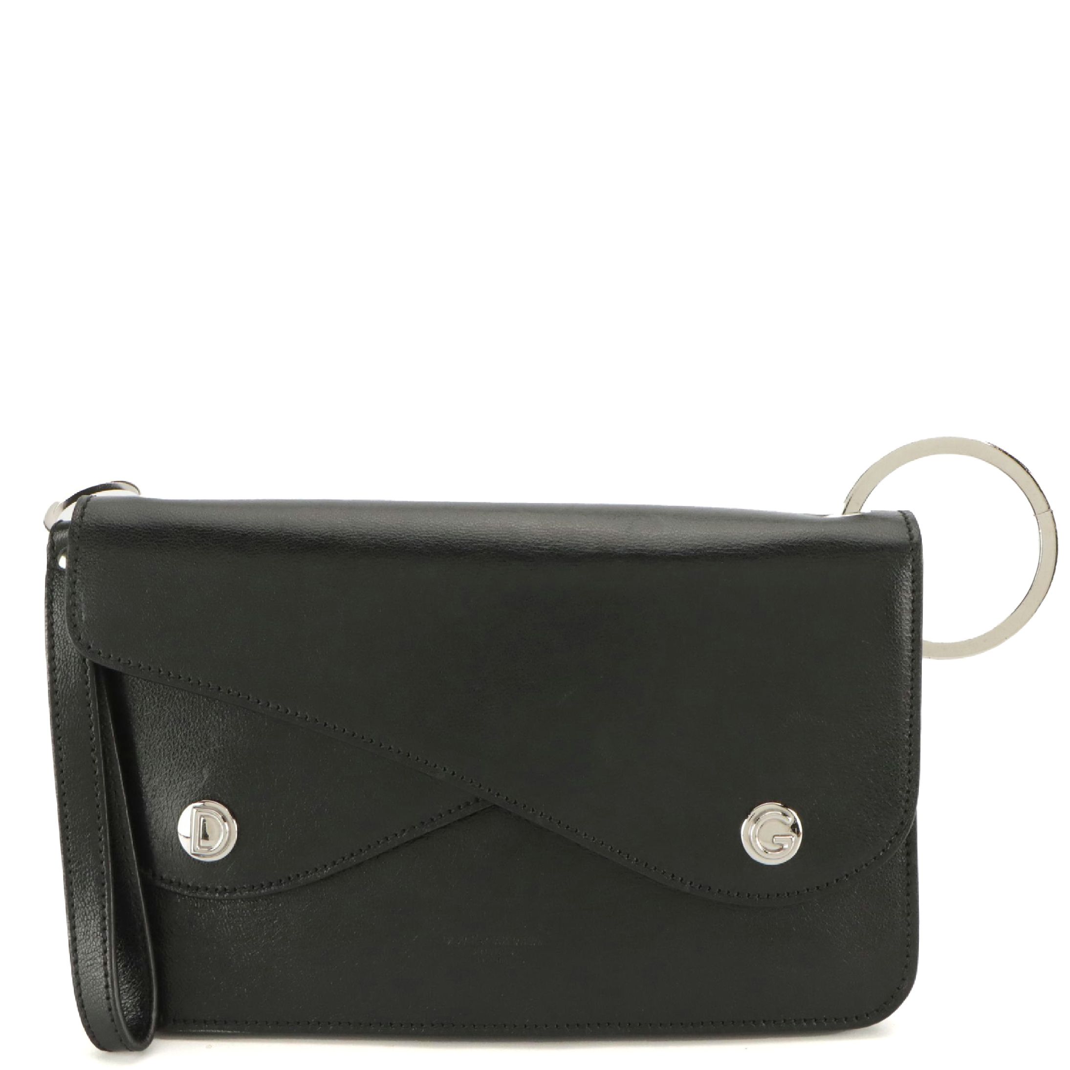 Dolce & Gabbana Black Leather Sleek Wristlet Clutch Shoulder Bag