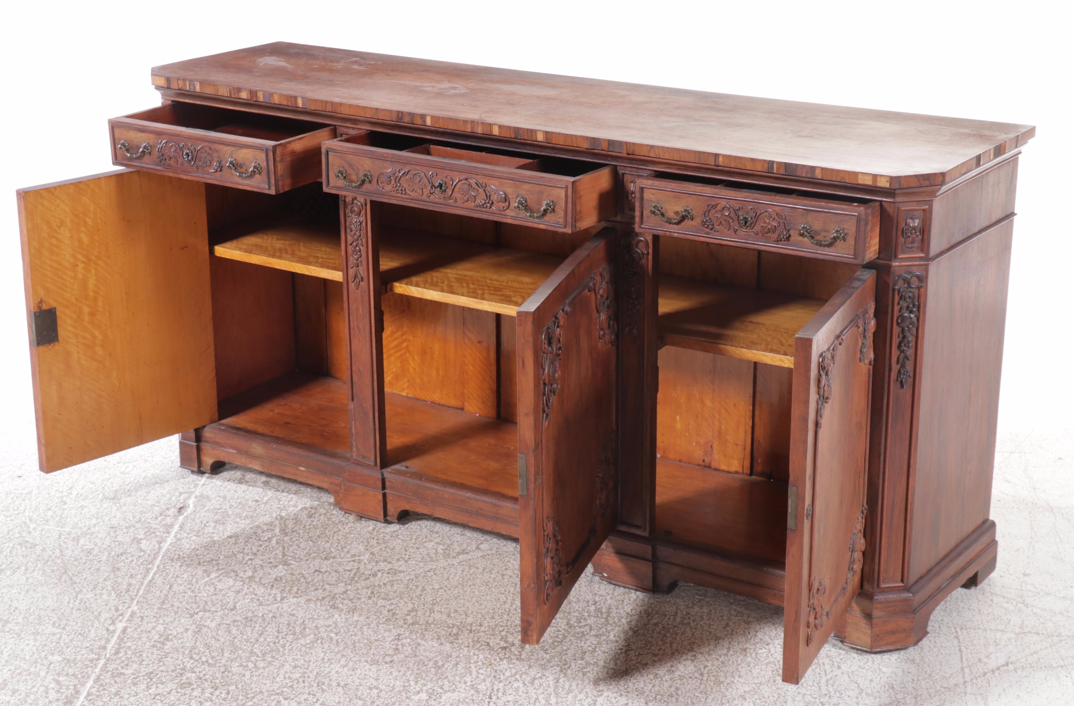 French Provincial Carved Rosewood Sideboard, Late 19th Century