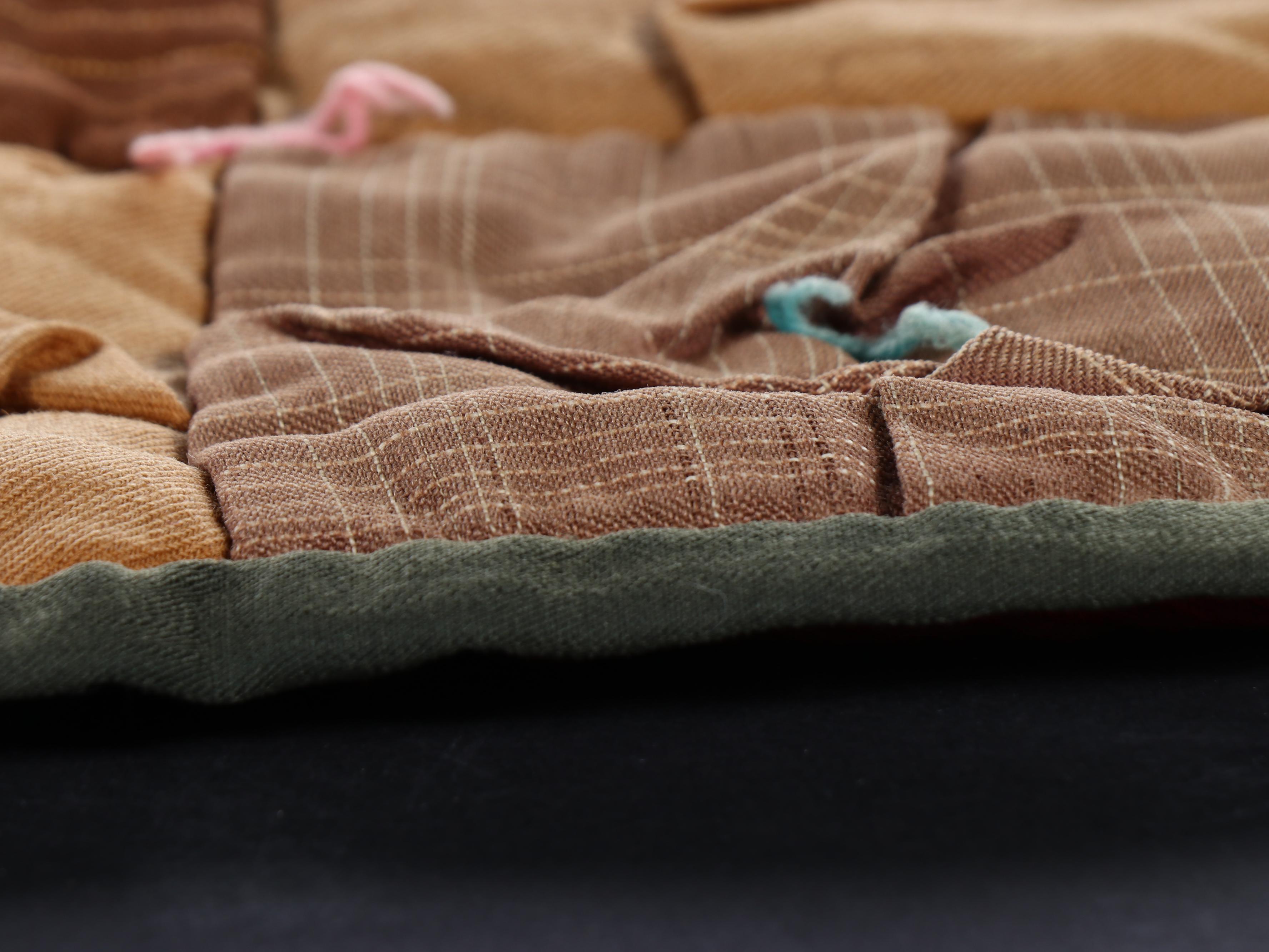 Handmade Multicolor Puffed Square Quilt with Hand-Tying, Early to Mid-20th C.