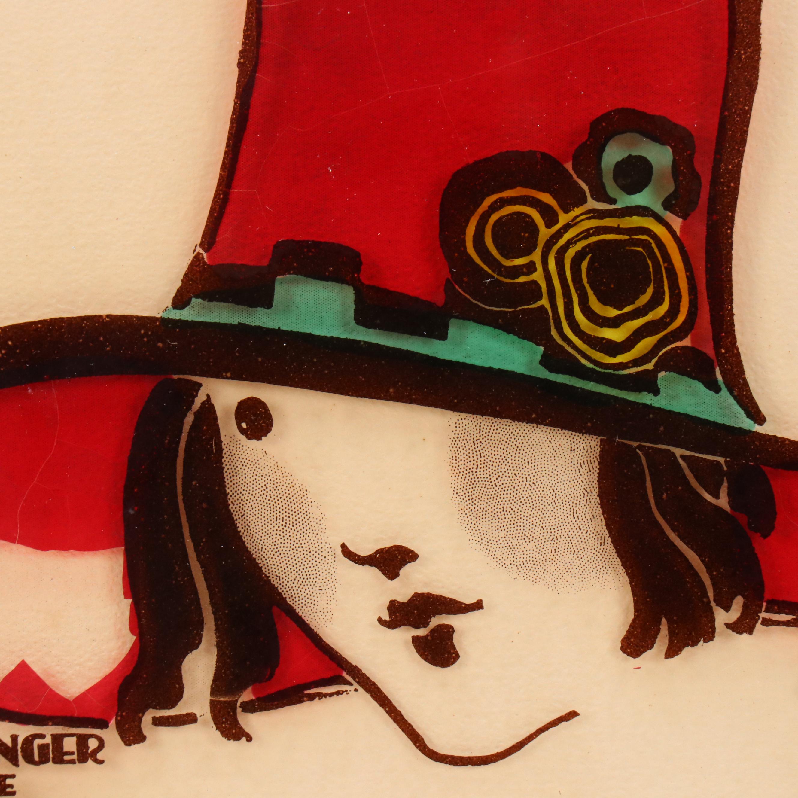 Reverse Glass Image Transfer "The Rainbow Girl," Mid-20th Century