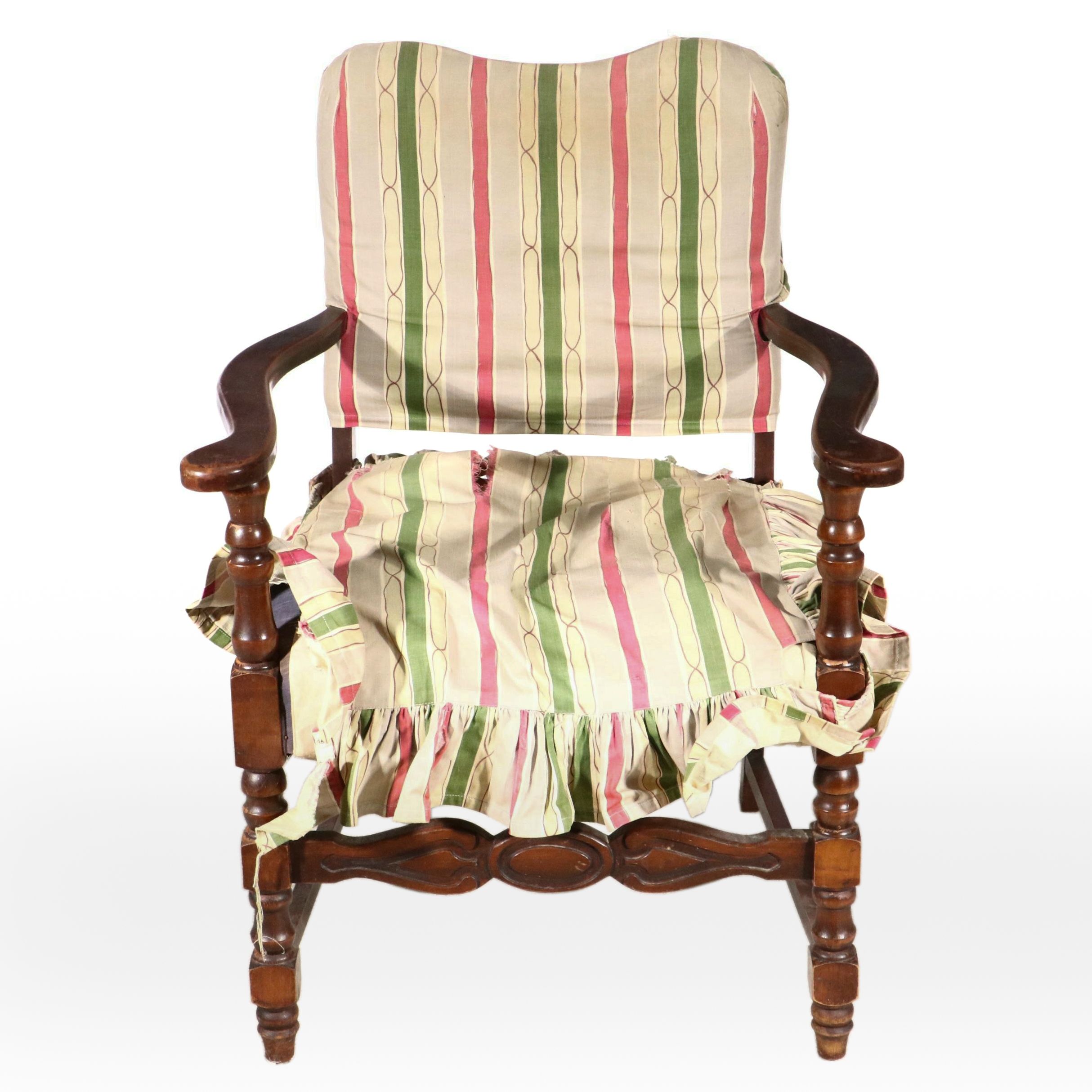 French Provincial Style Slip Covered and Upholstered Mahogany Armchair