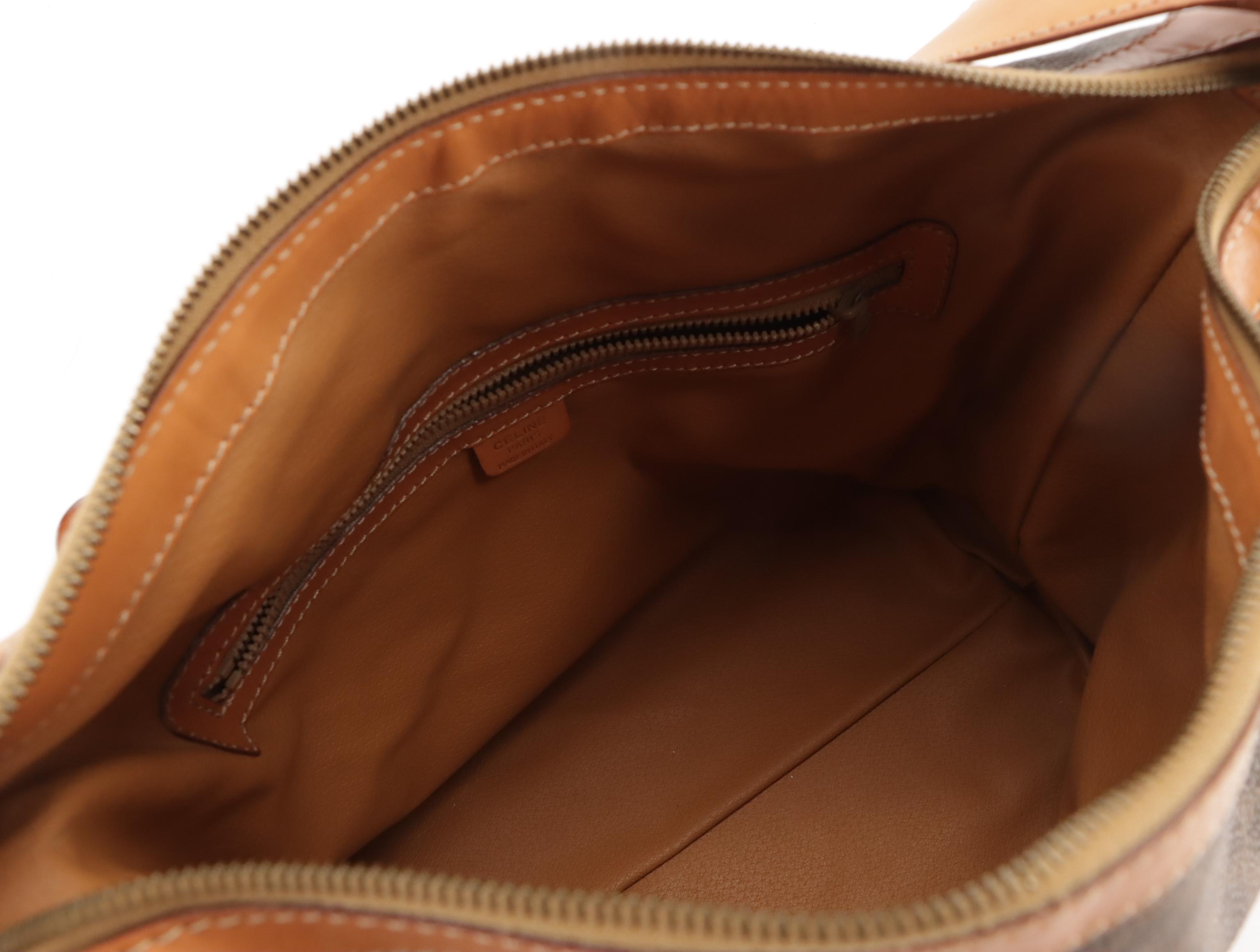 Celine Vintage Shoulder Satchel in Macadam Coated Canvas and Leather Trim