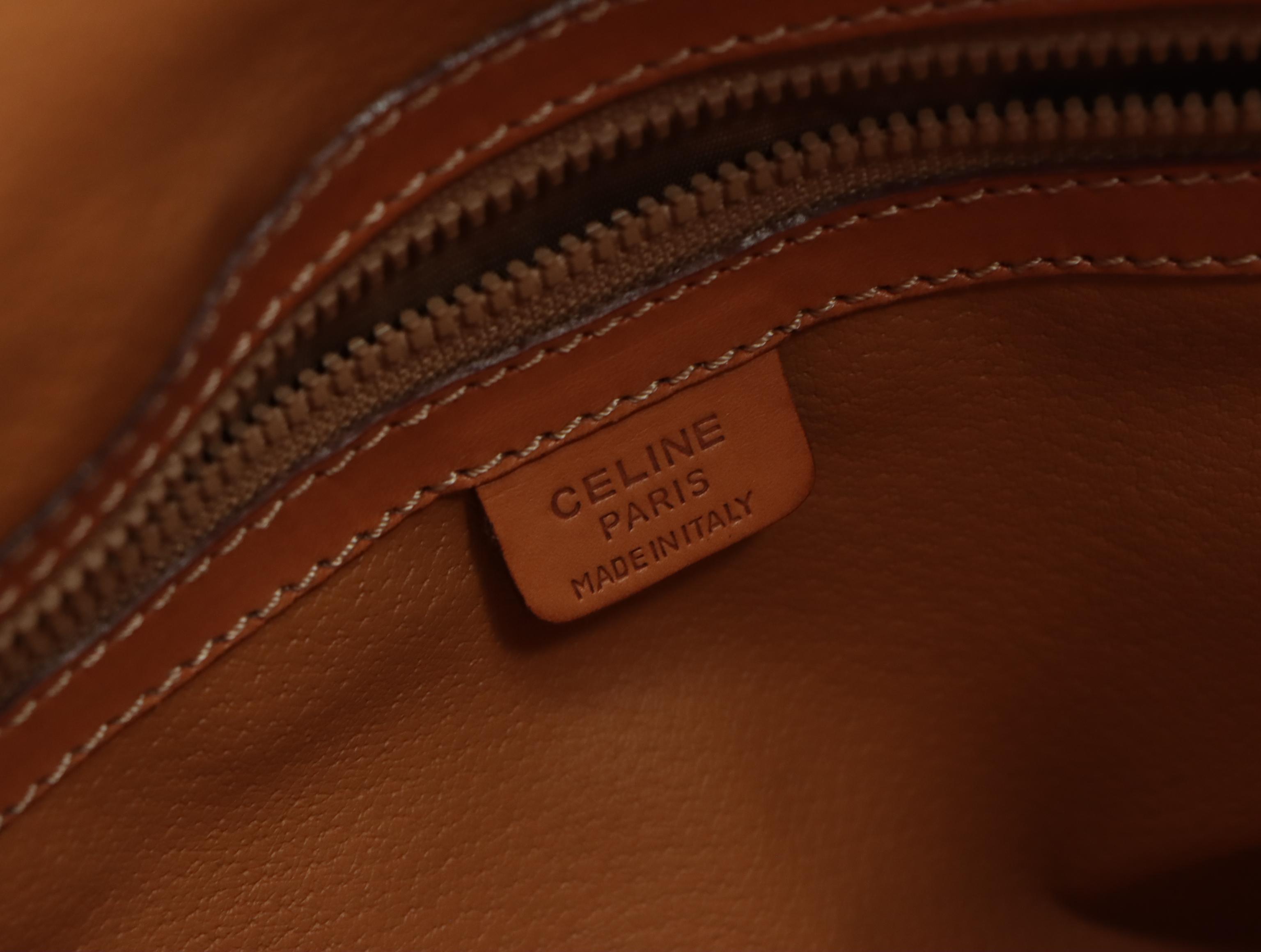 Celine Vintage Shoulder Satchel in Macadam Coated Canvas and Leather Trim