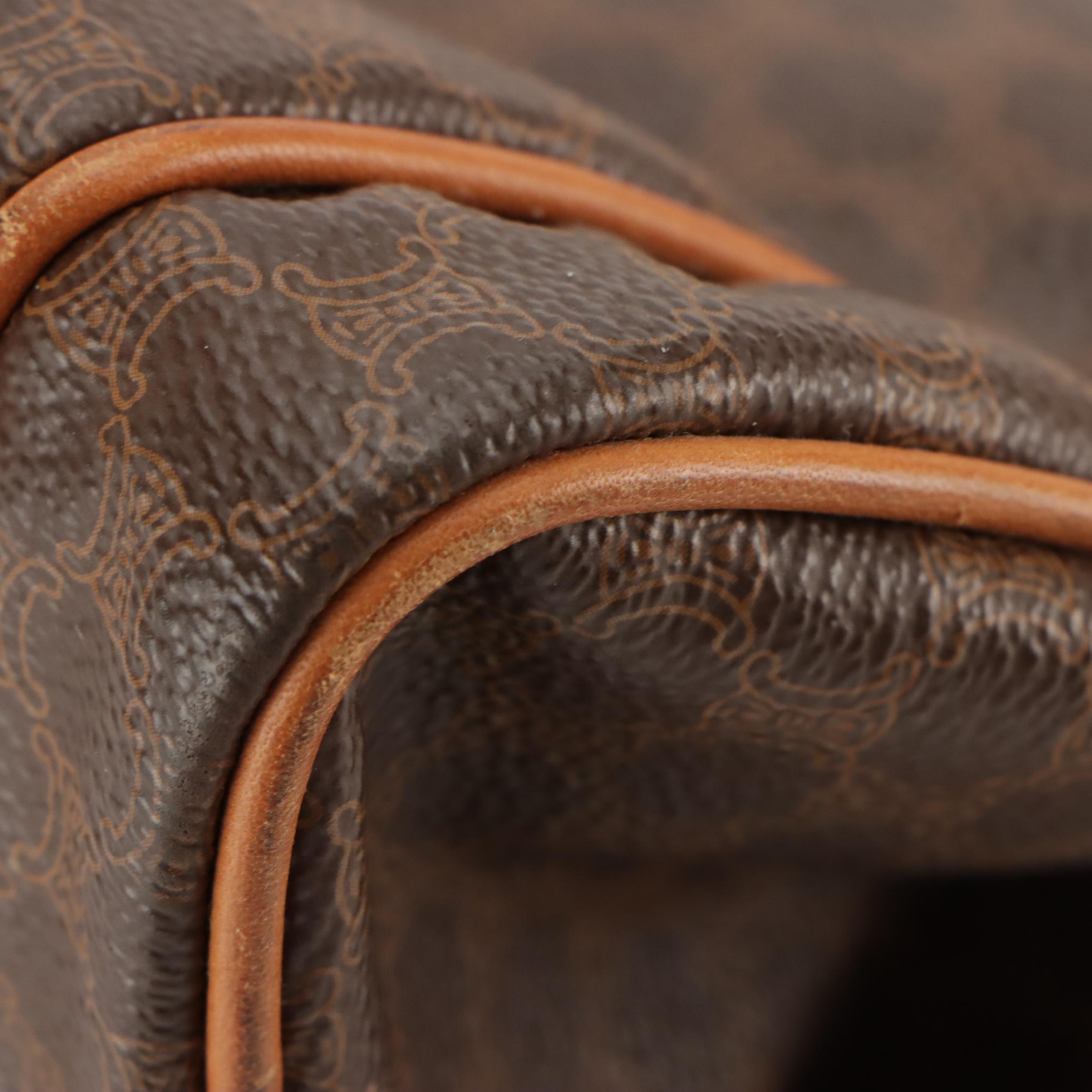 Celine Vintage Shoulder Satchel in Macadam Coated Canvas and Leather Trim