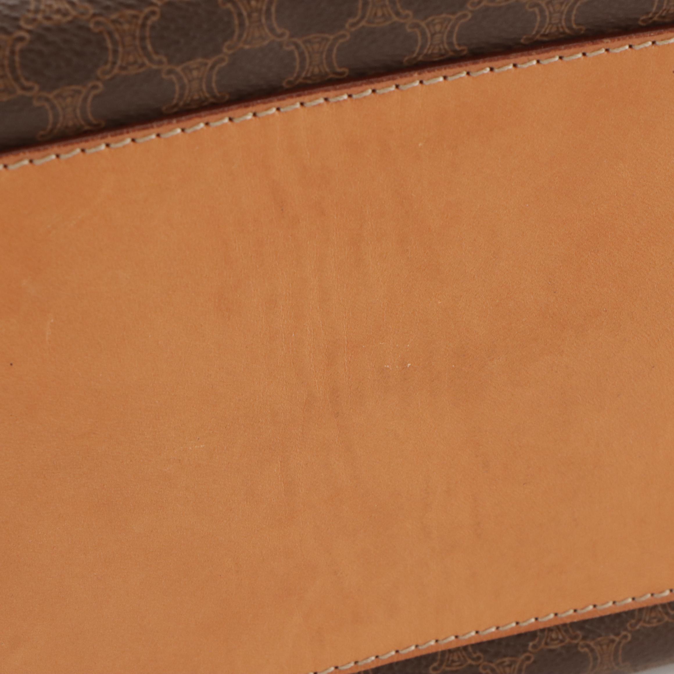 Celine Vintage Shoulder Satchel in Macadam Coated Canvas and Leather Trim