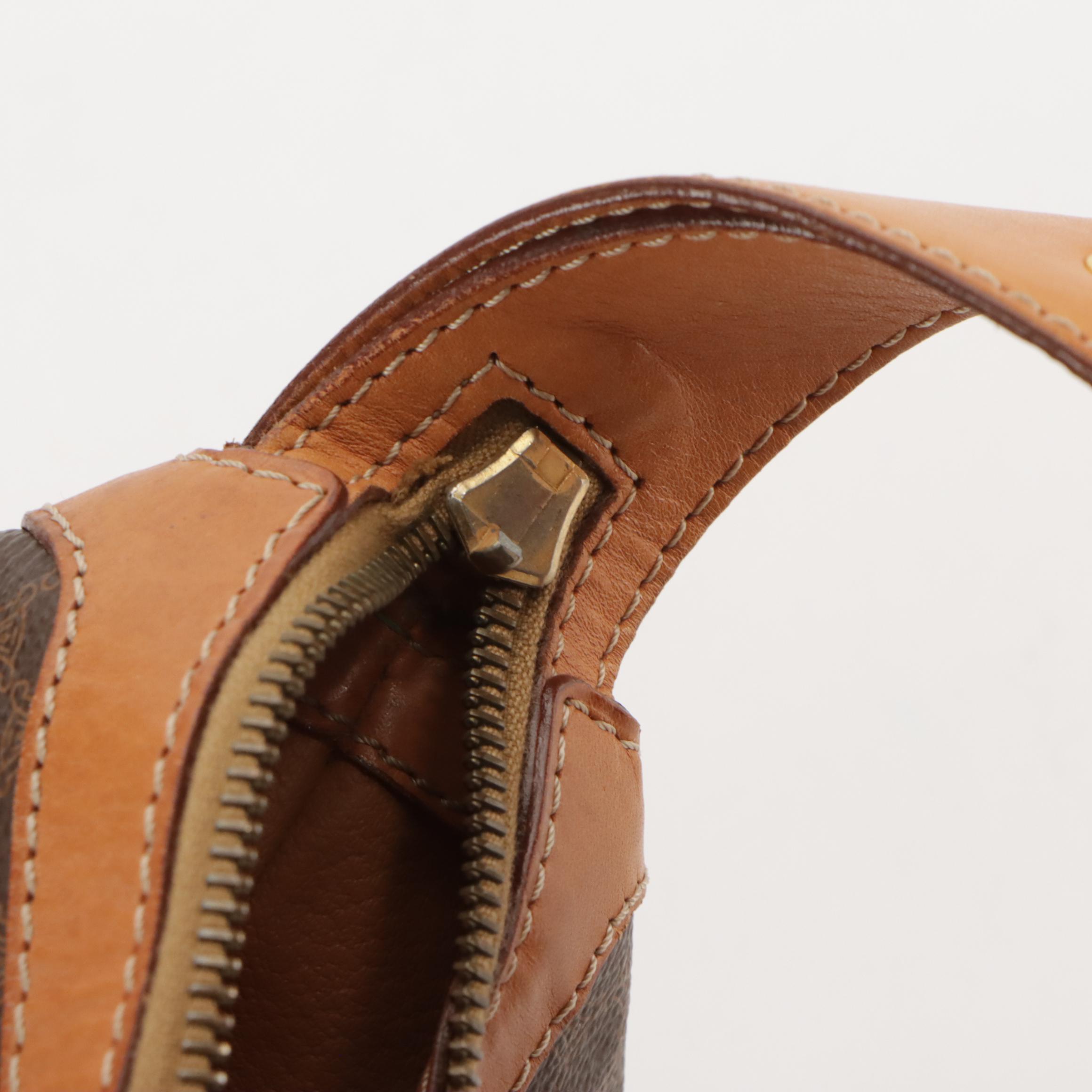 Celine Vintage Shoulder Satchel in Macadam Coated Canvas and Leather Trim