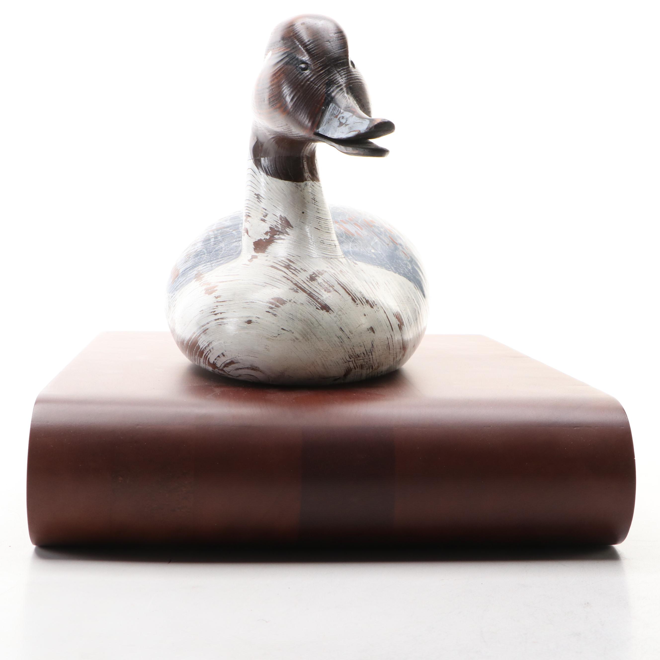 Patrick O'Rear Carved Wood Open Mouth Pintail Duck Decoy with Stand, 1982