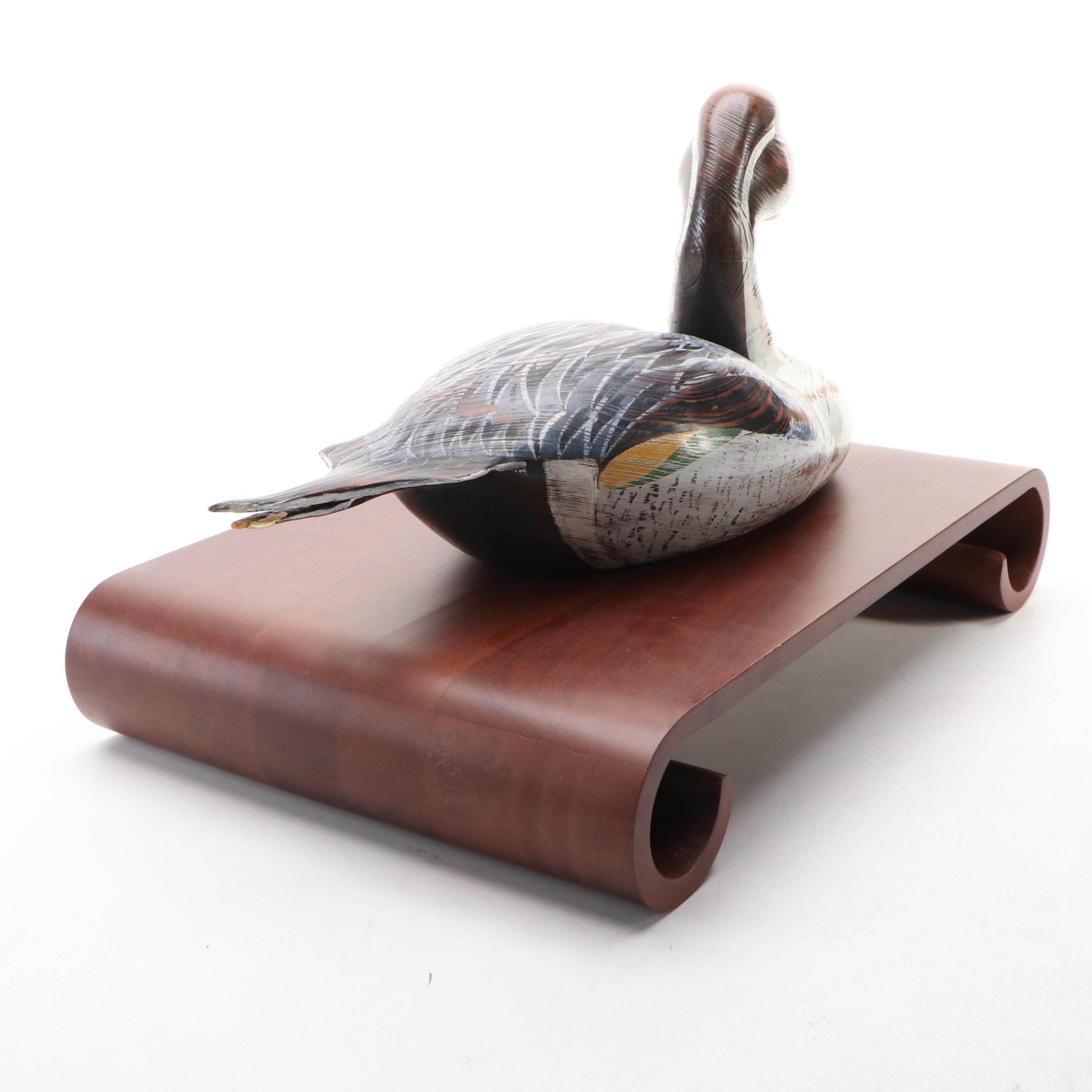 Patrick O'Rear Carved Wood Open Mouth Pintail Duck Decoy with Stand, 1982