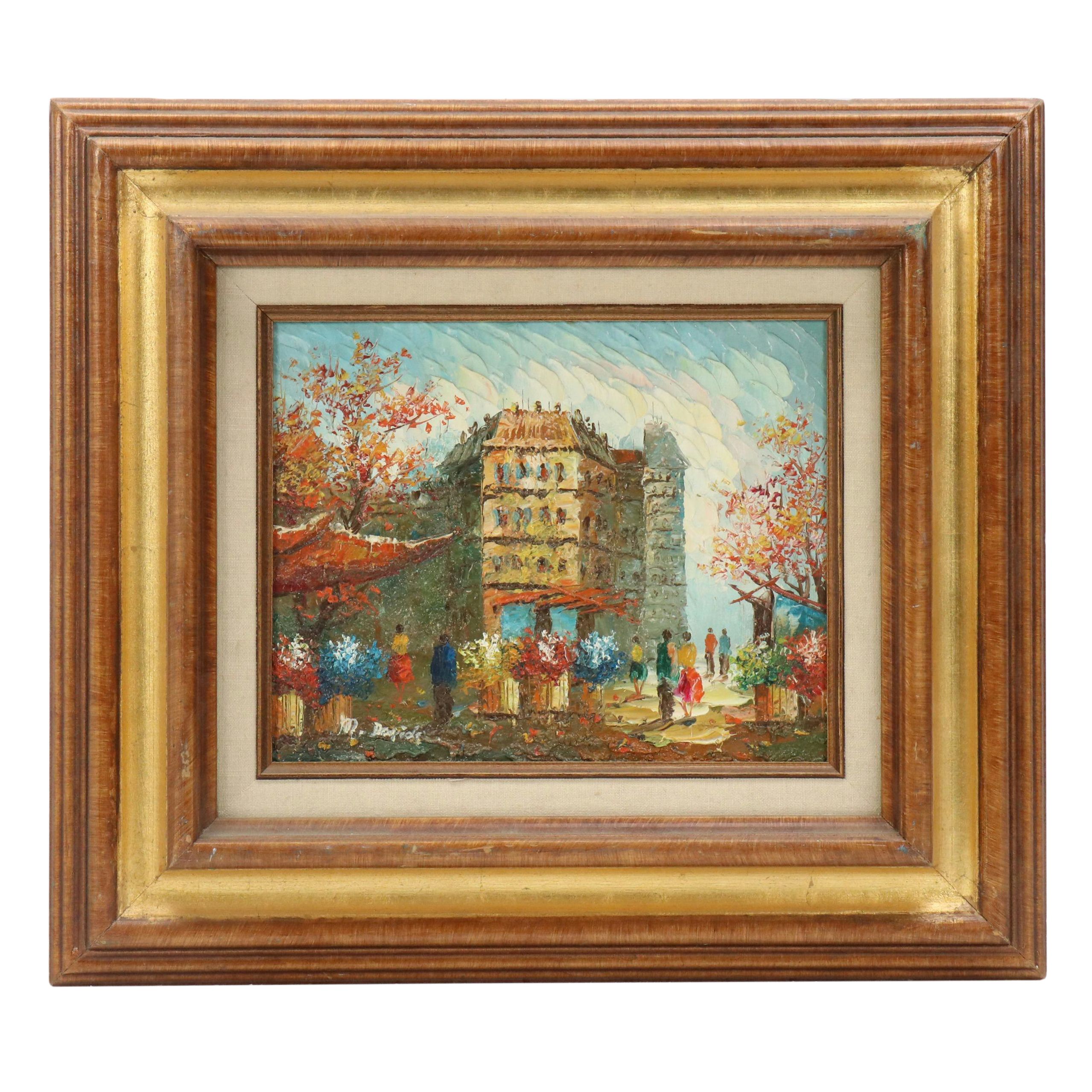 M. Davids Impressionist Style Impasto Oil Painting of European Street Scene