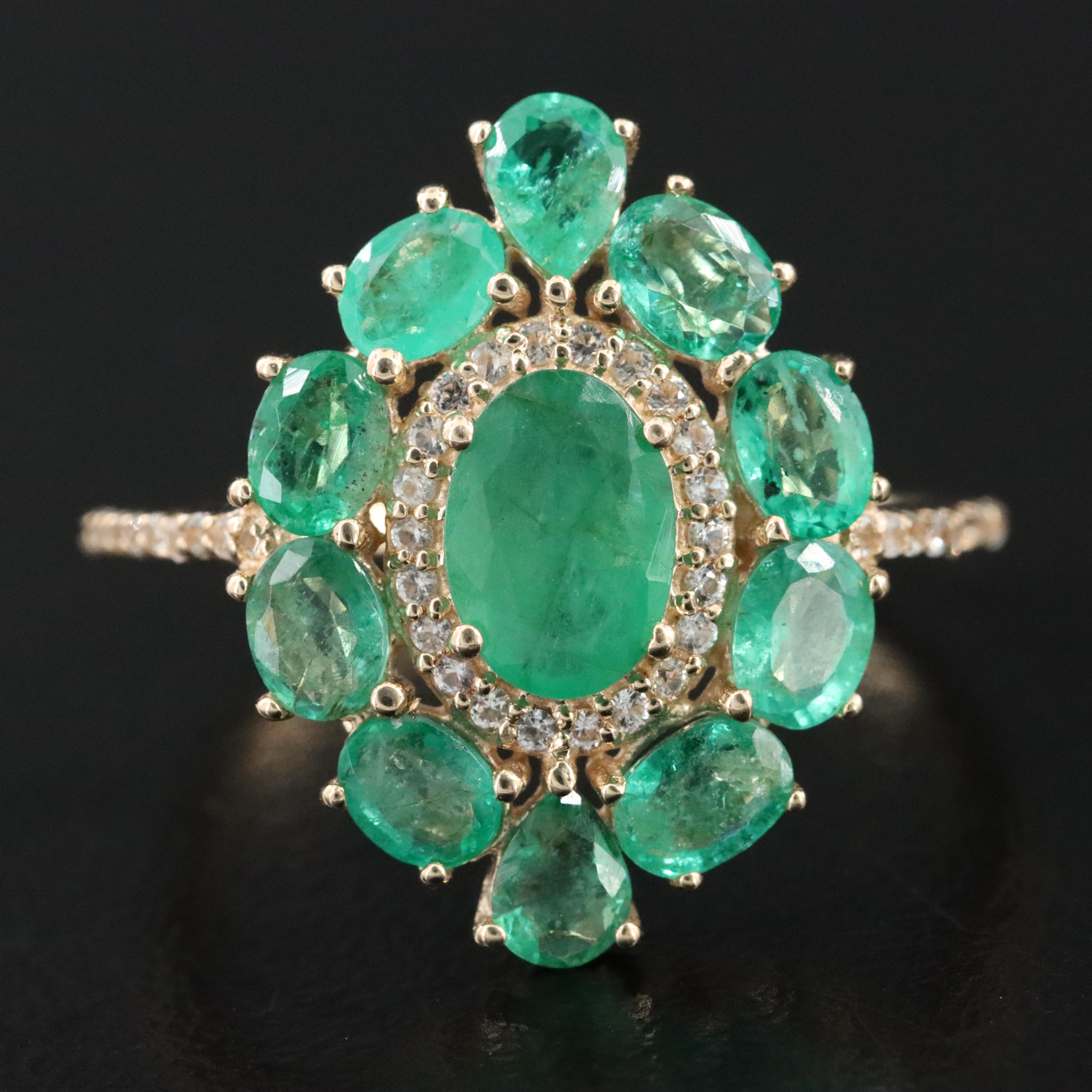 14K Emerald and White Sapphire Ring