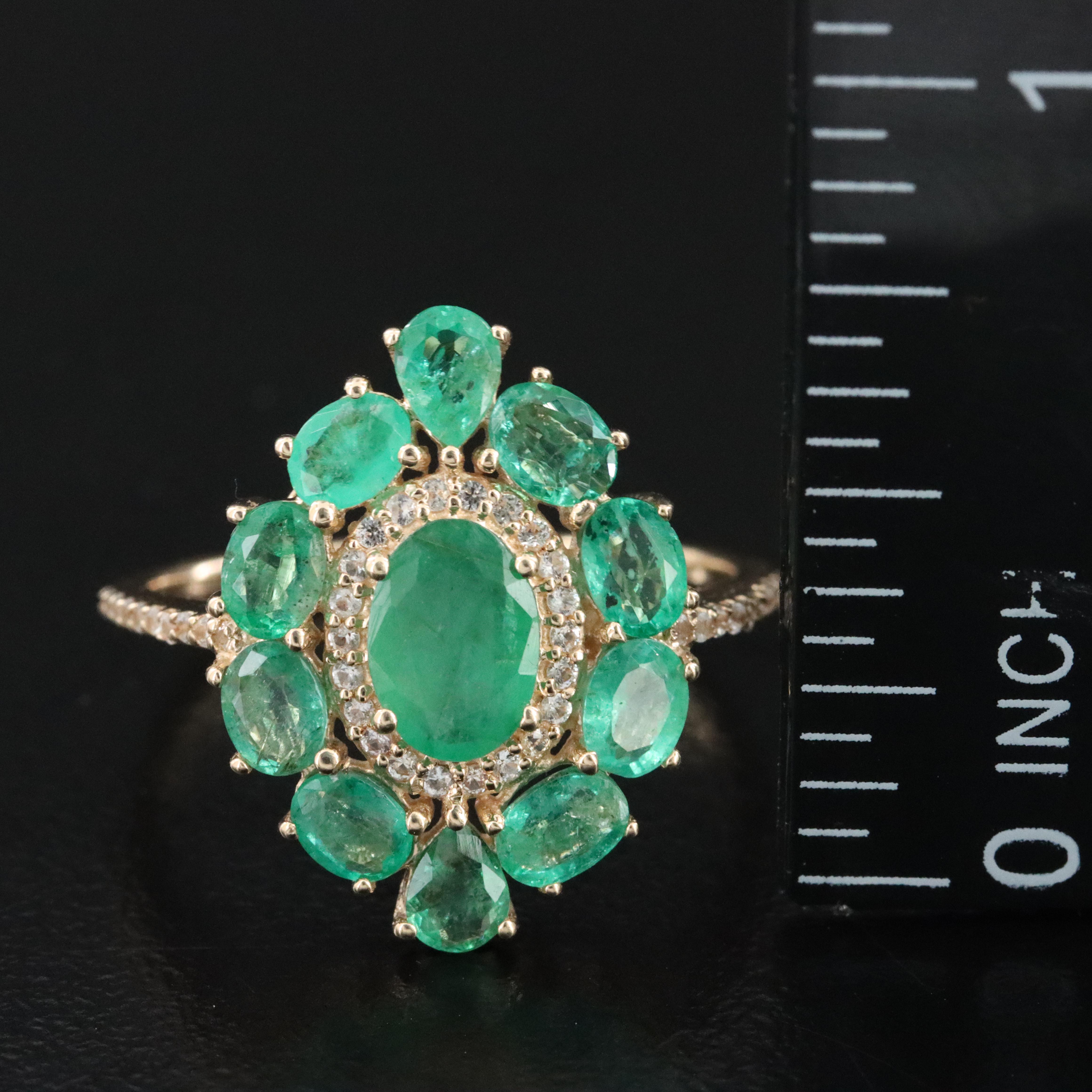 14K Emerald and White Sapphire Ring