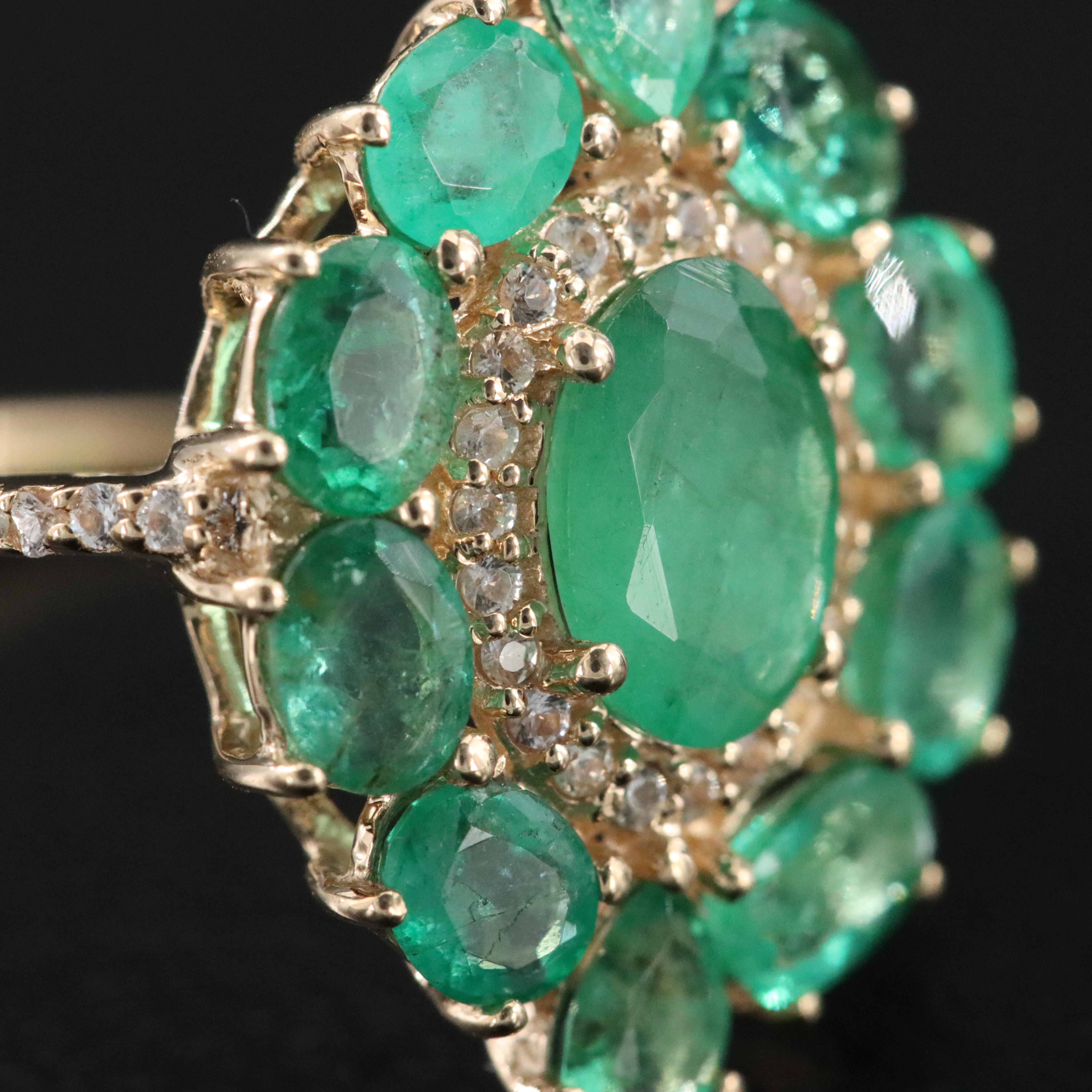 14K Emerald and White Sapphire Ring