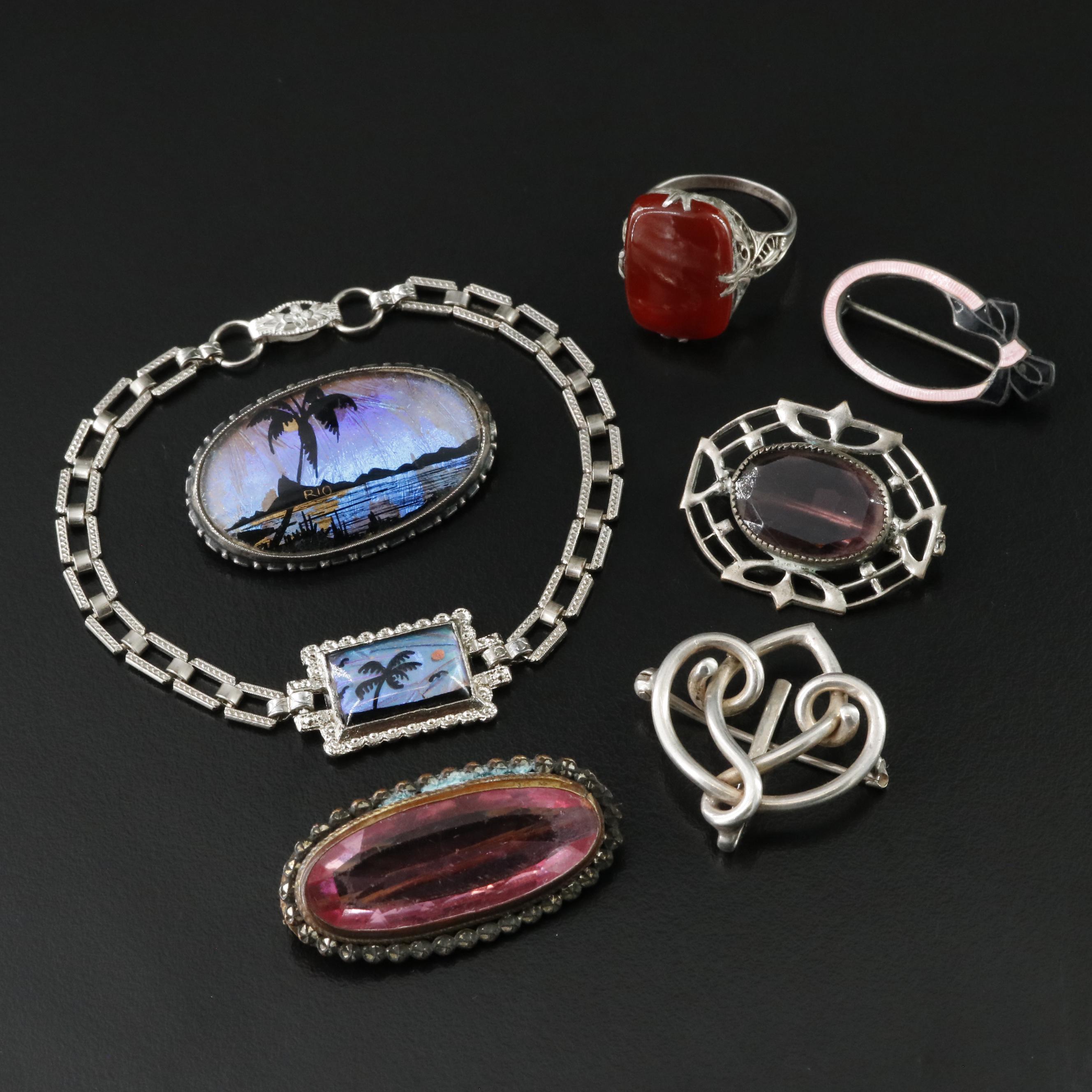 Vintage & Antique Jewelry Collection Including Blue Morpho Butterfly & Sterling