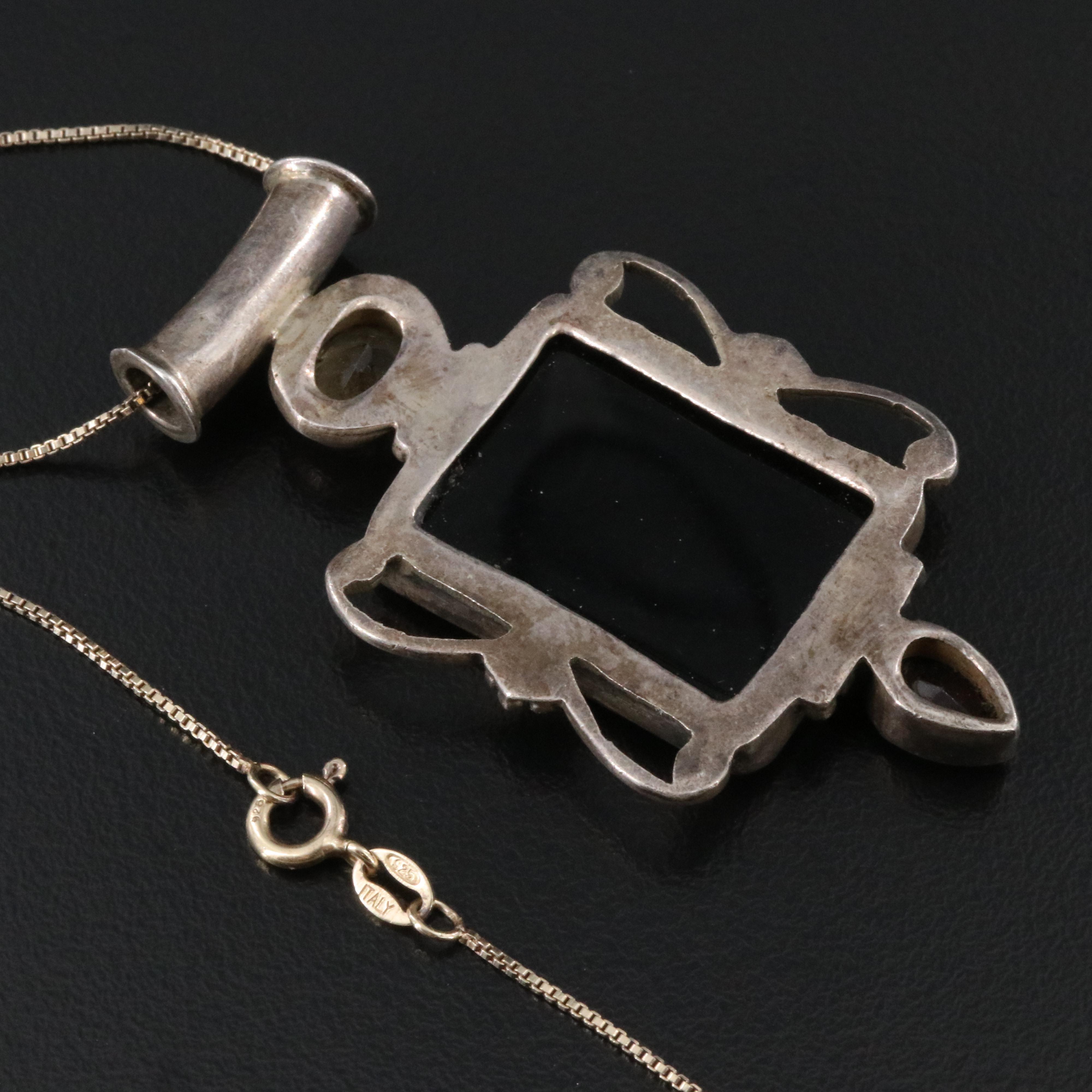 Sterling Citrine, Black Onyx and Garnet Necklace