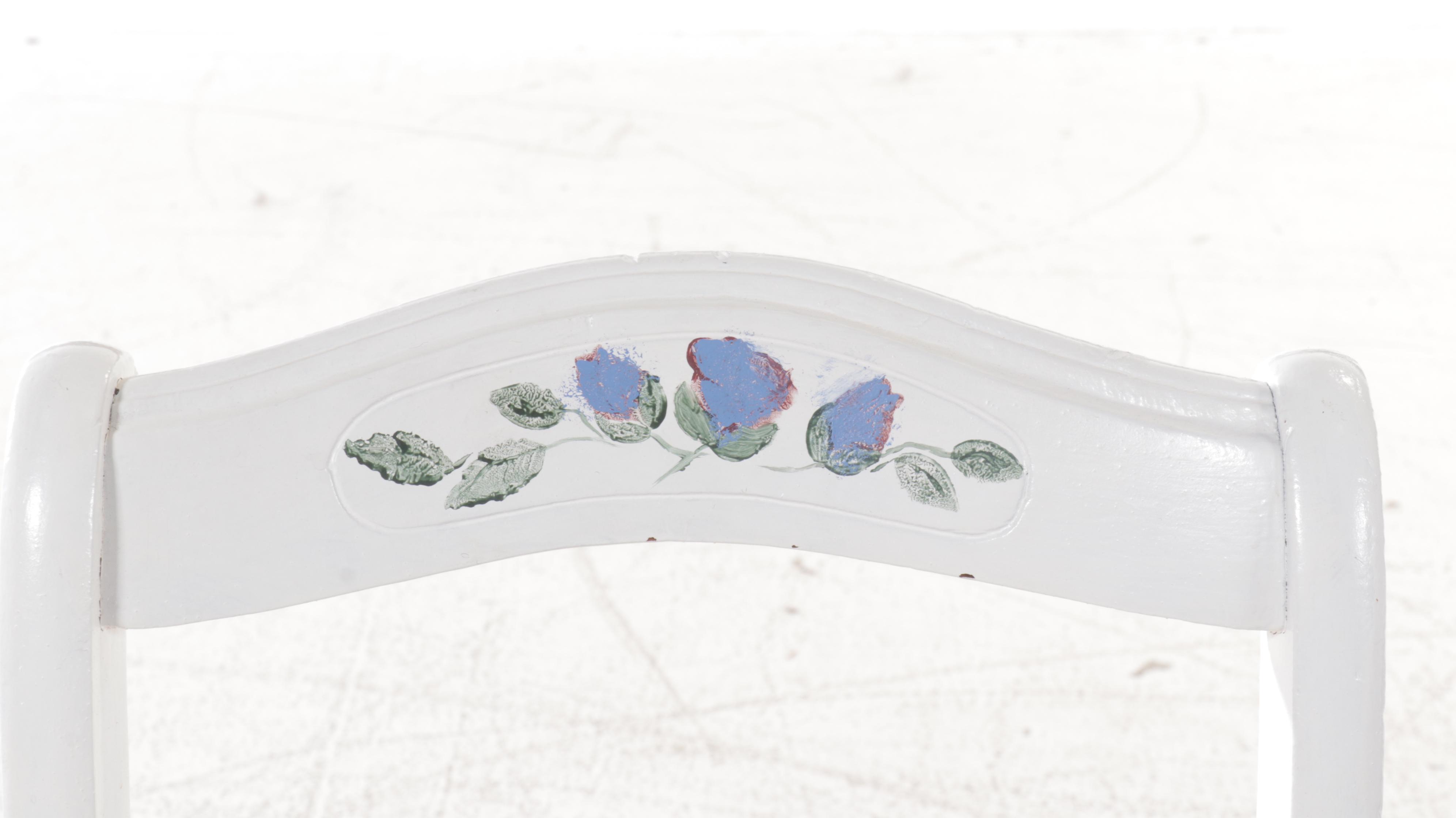 White Painted Wood Desk and Caned Side Chair