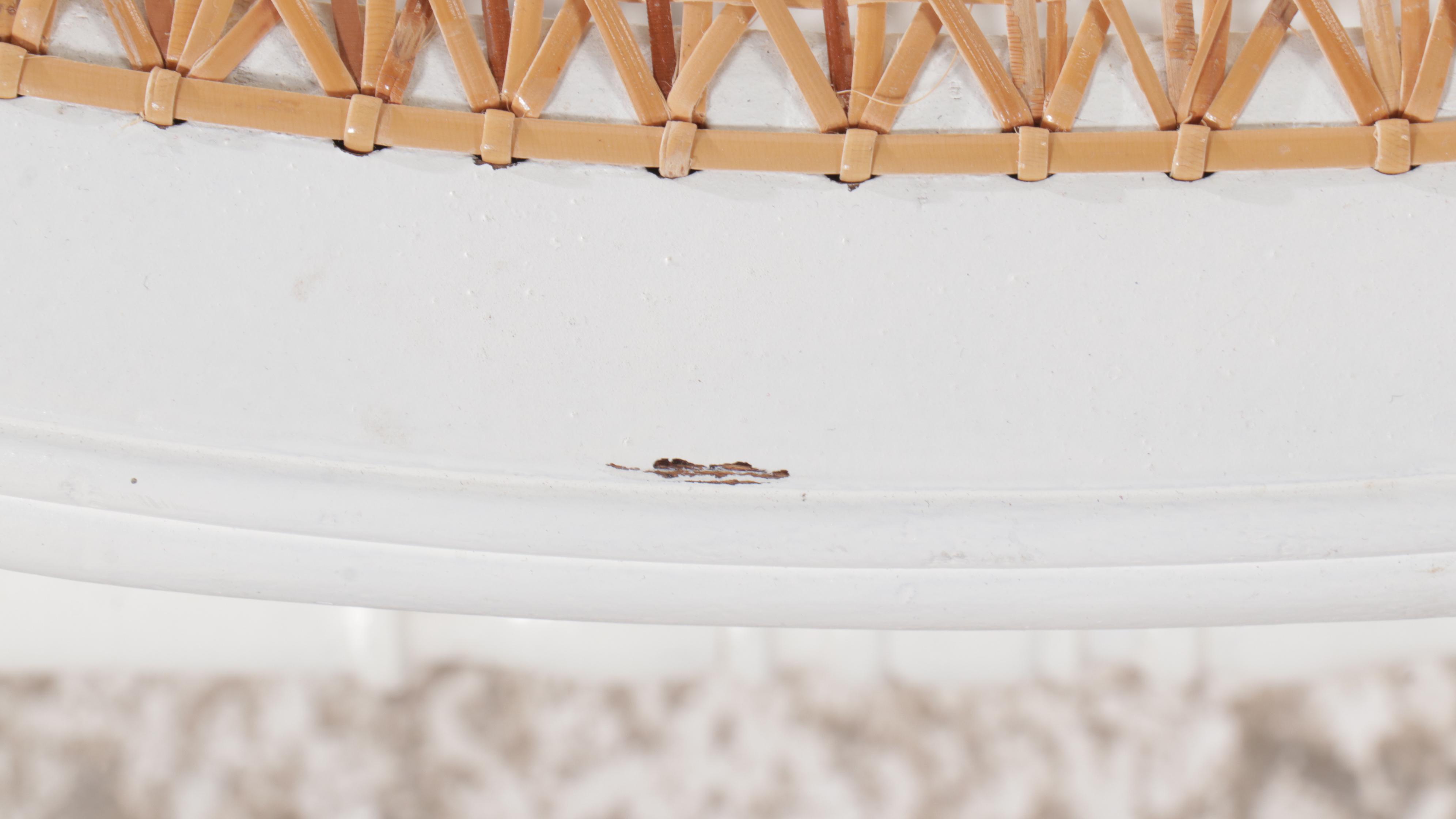 White Painted Wood Desk and Caned Side Chair