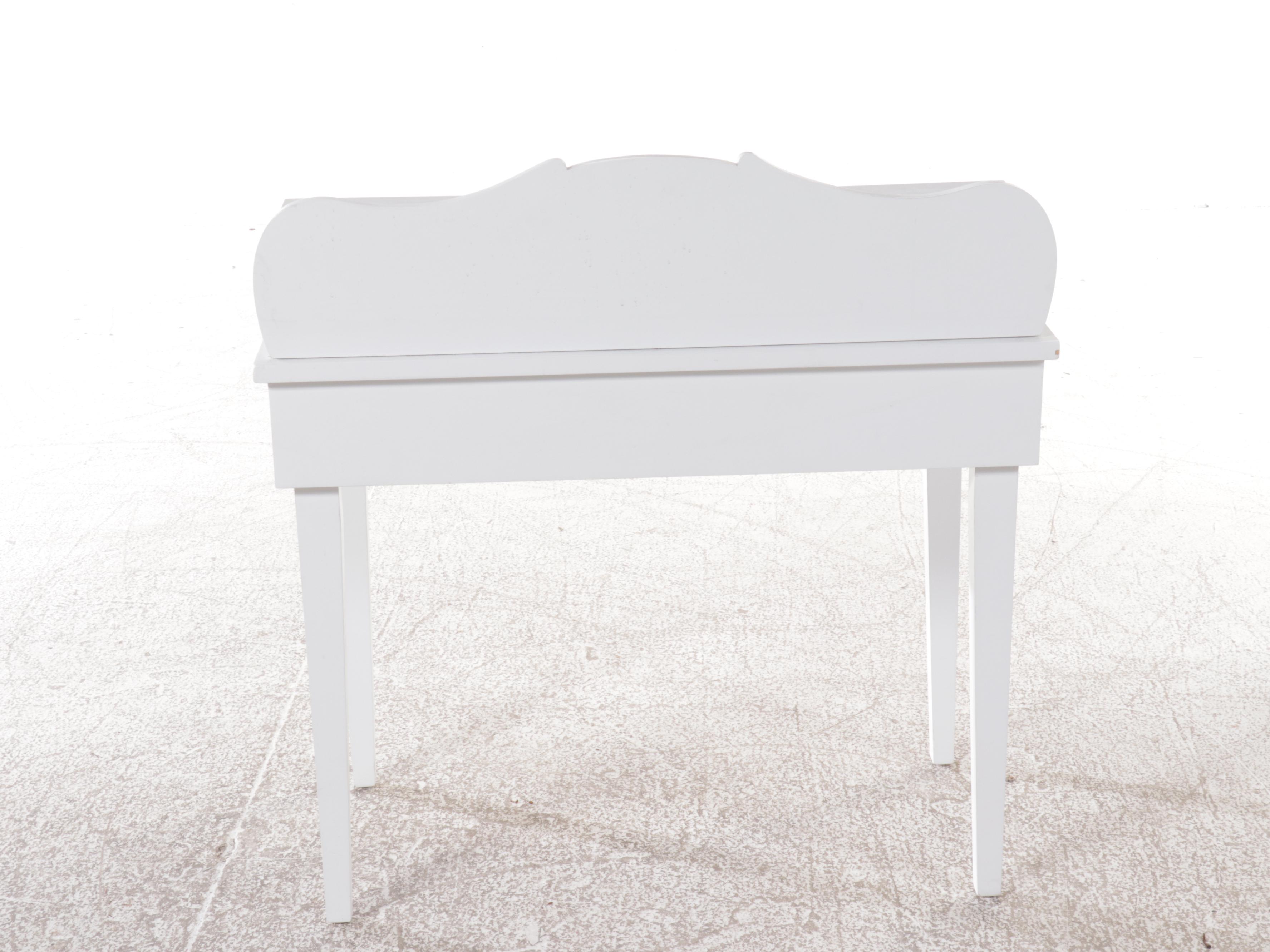 White Painted Wood Desk and Caned Side Chair