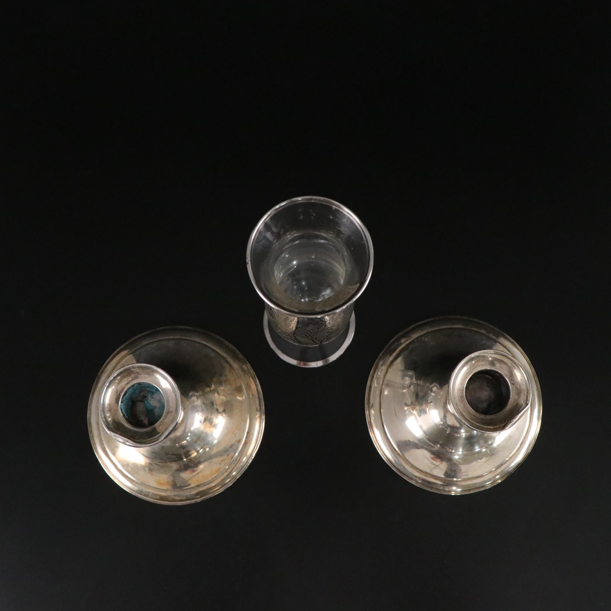 Pair of Westmoreland Weighted Sterling Candleholders with Other Tableware