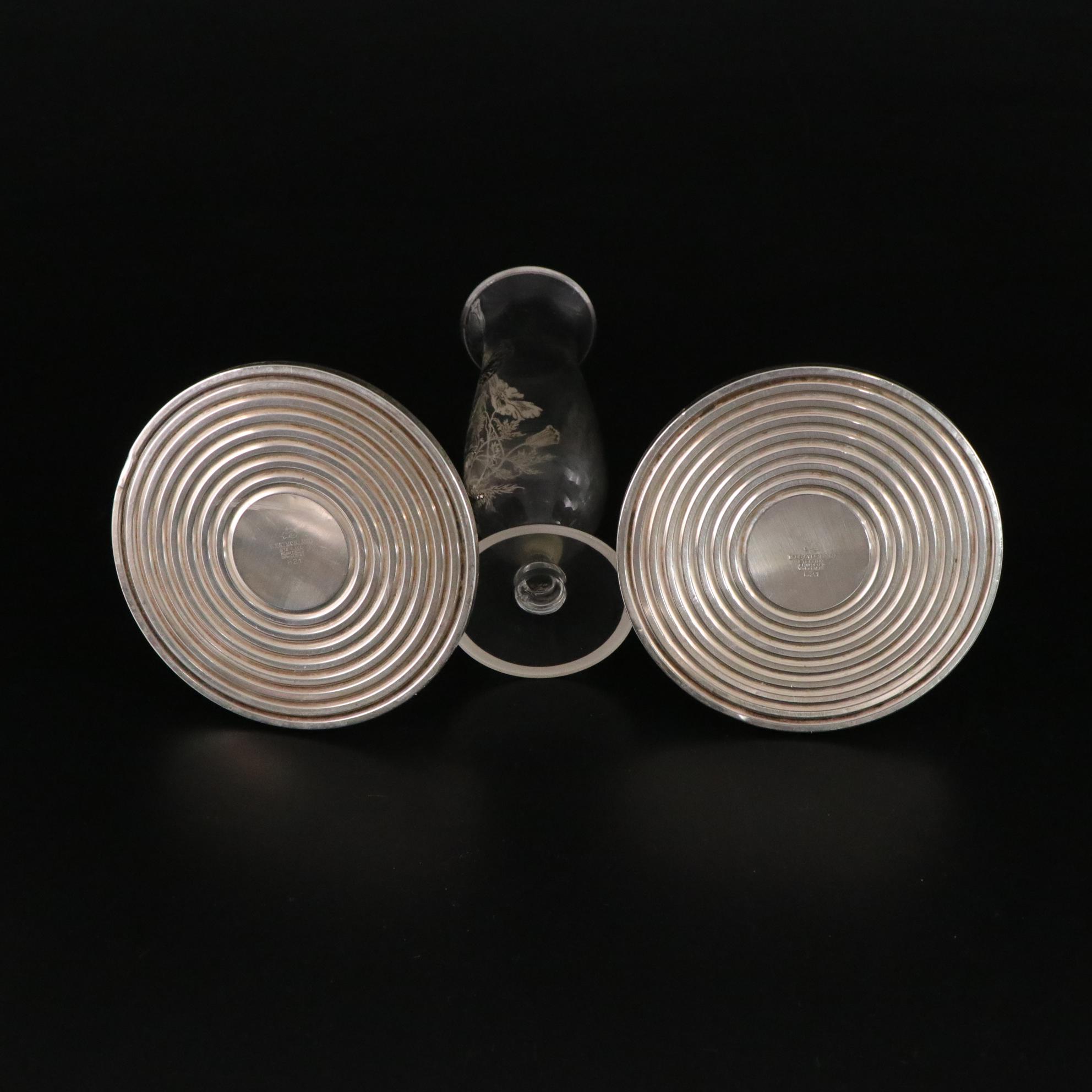 Pair of Westmoreland Weighted Sterling Candleholders with Other Tableware