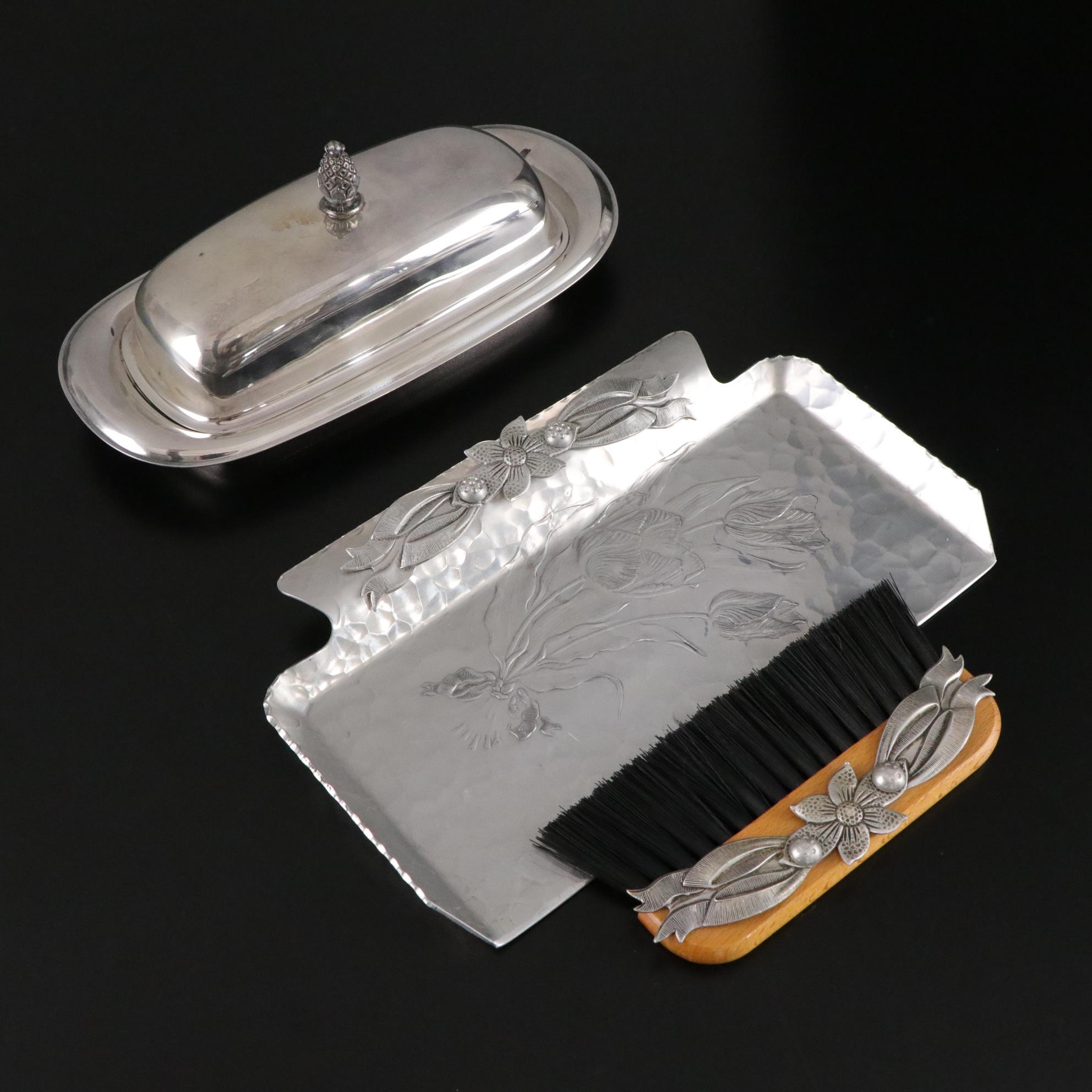 Pair of Westmoreland Weighted Sterling Candleholders with Other Tableware